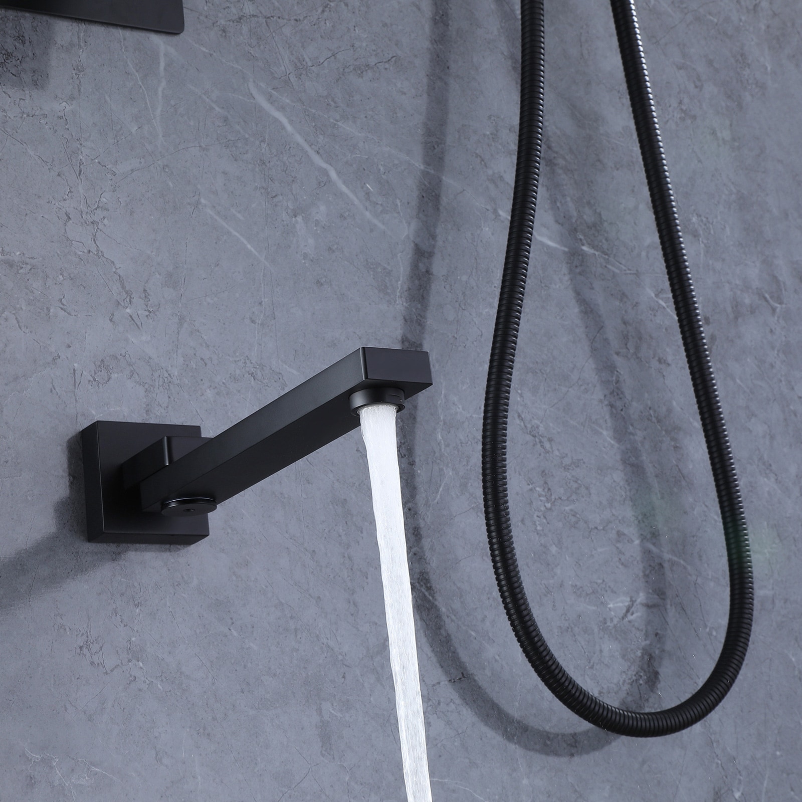Mezcladora de regadera Negra Mate de un solo mango y funciones múltiples de 10 pulgadas para bañera y regadera cuadrada con válvula A-98005-B