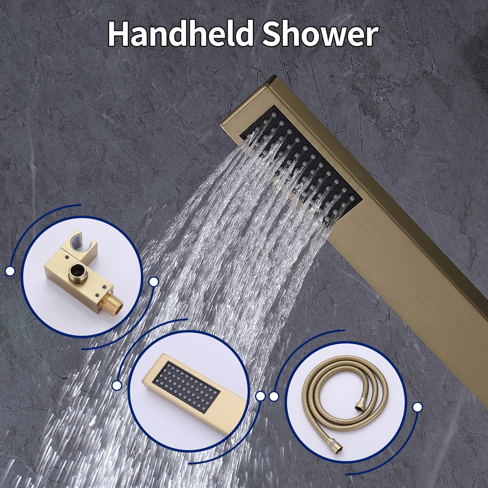 Mezcladora de regadera color dorado cepillado de 1 manija con funciones múltiples de 10 pulgadas para bañera y regadera de forma rectangular con válvula A-98005-BG