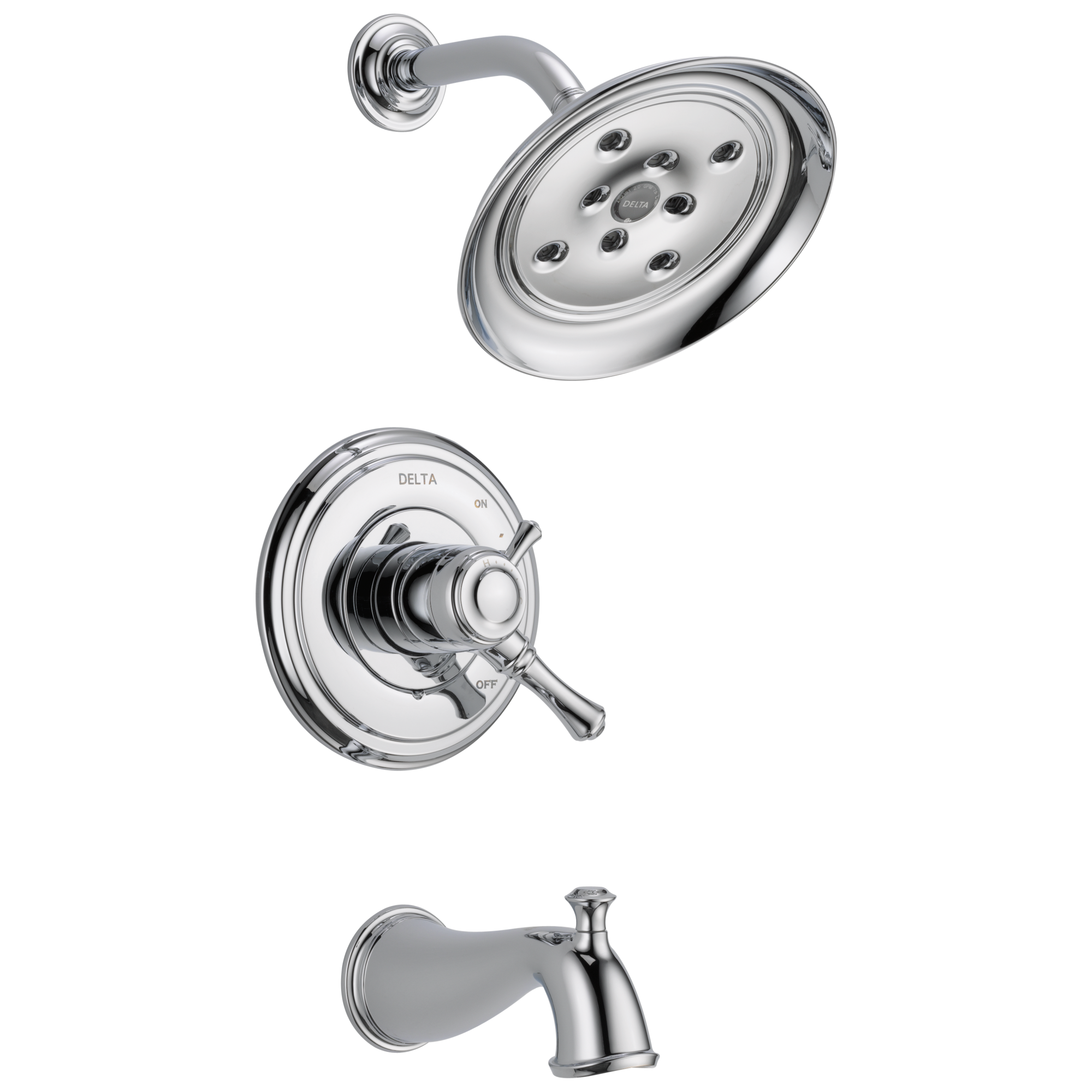 Grifo para bañera y ducha redondo de 7.875 pulgadas, cromado, con 2 manijas y función individual Cassidy de Delta T17497