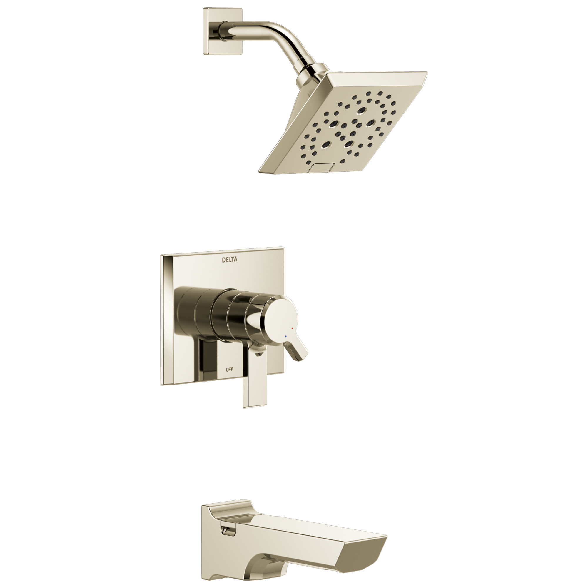 Grifo para Bañera y Ducha de 2 Manijas en Níquel Pulido con Acabado Lumicoat de 5.75 Pulgadas Cuadradas, de la línea Pivotal de Delta