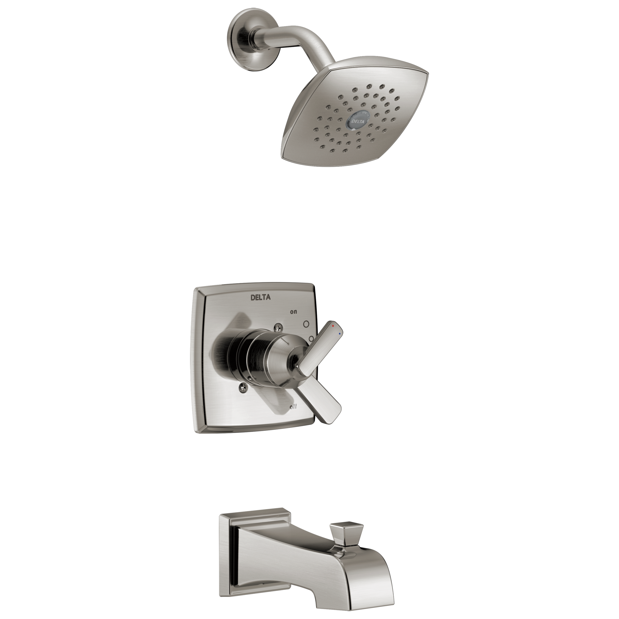 Grifo de bañera y ducha de 2 manijas de acero inoxidable Delta Ashlyn de función única de 5.25 pulgadas cuadradas T17464-SS