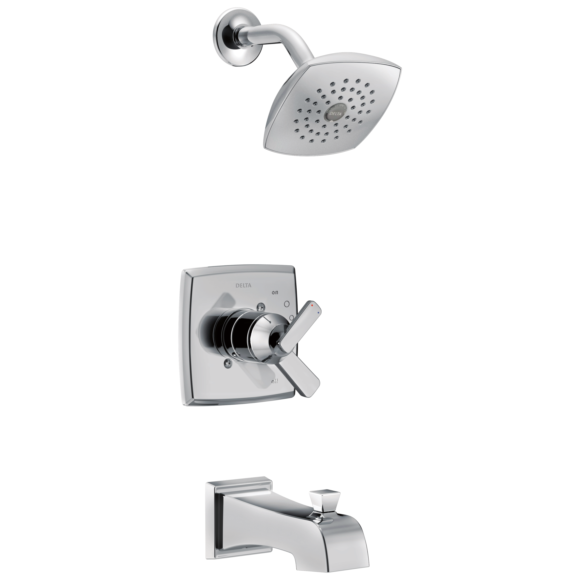 Grifo de Bañera y Ducha Redondo de 5.25 Pulgadas con Acabado Cromado y Dos Manijas Delta Ashlyn T17464 de Función Única