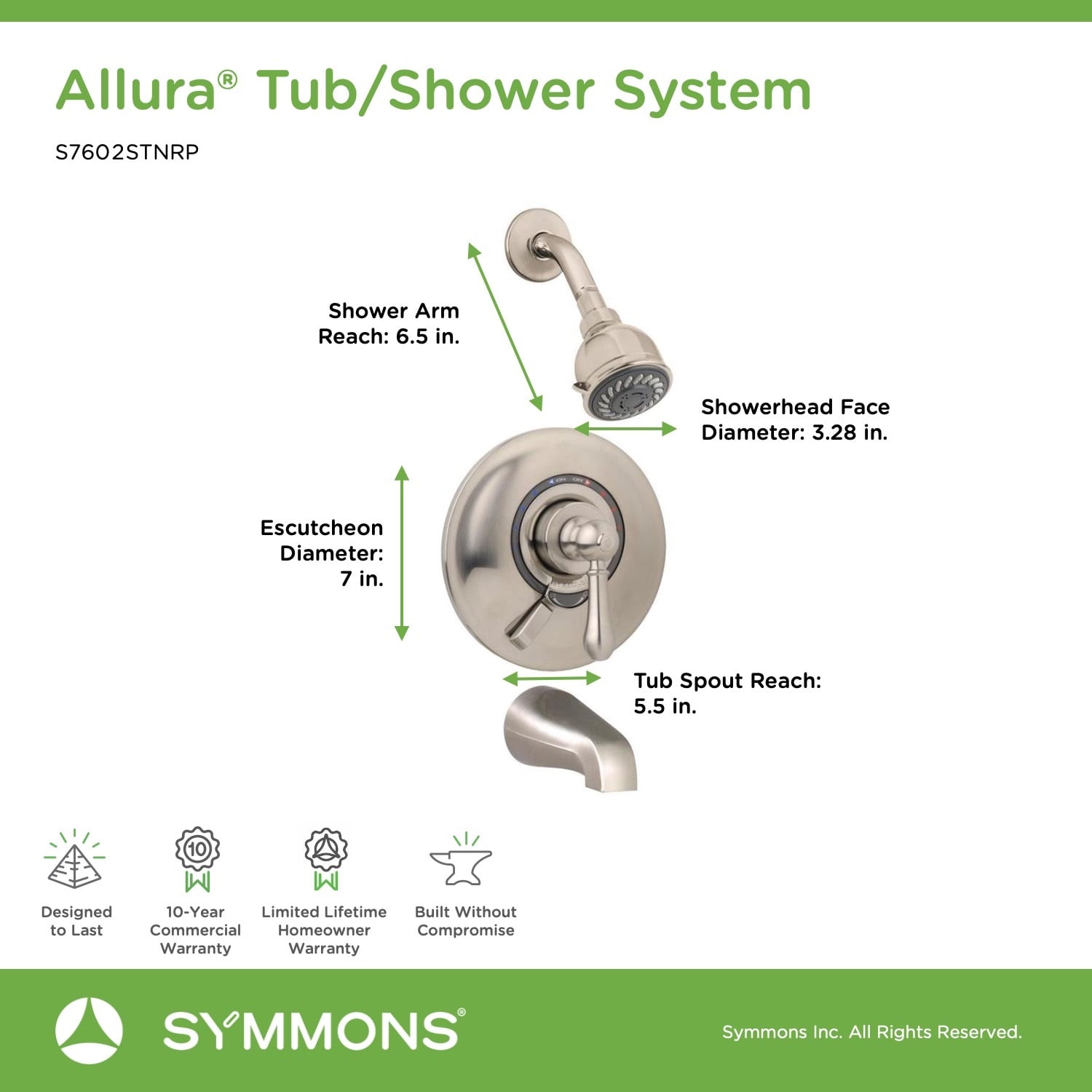 Mezcladora de Bañera y Ducha Redonda de 1 Manija Multi-función de Níquel Satinado Allura de Symmons 3.28 Pulgadas