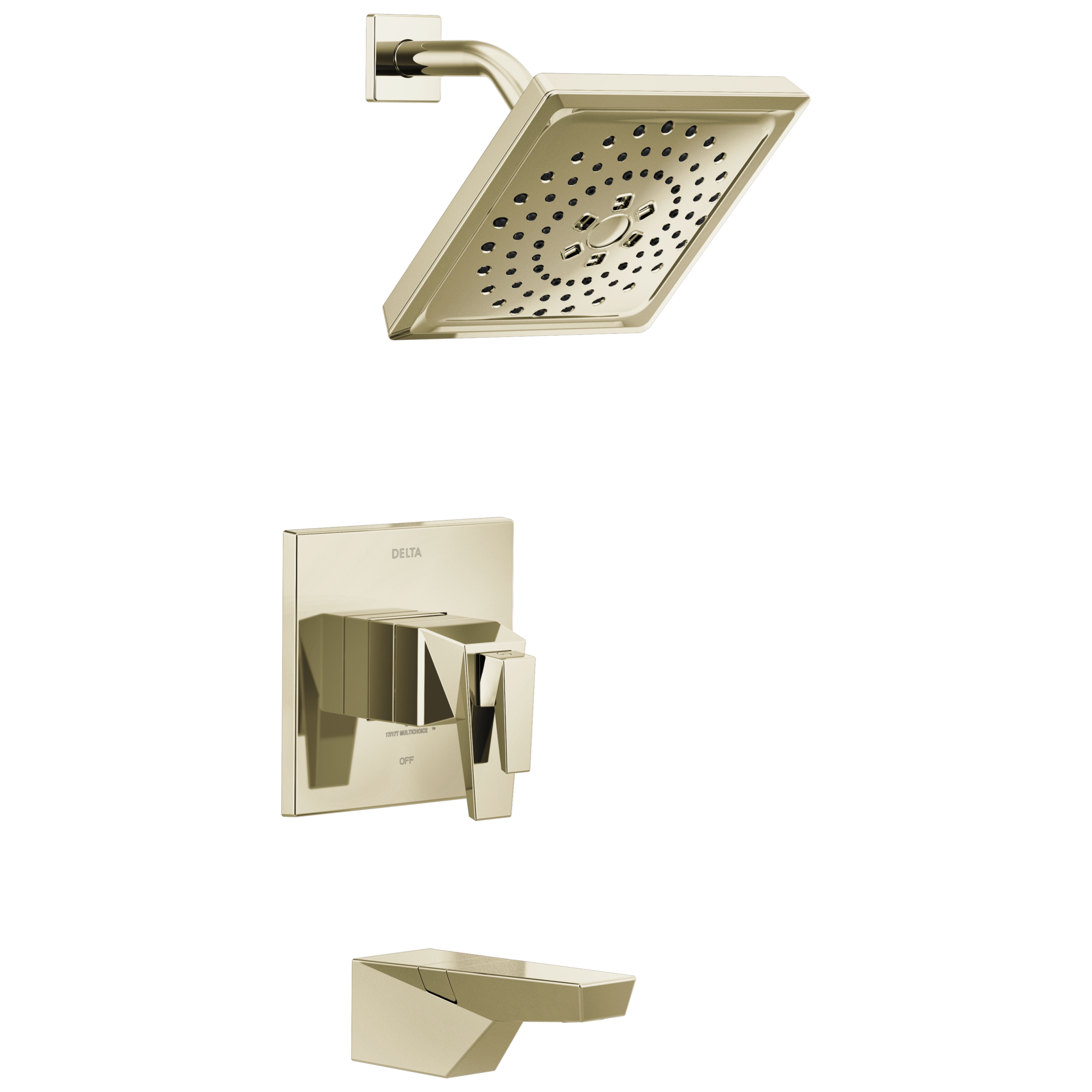 Grifo de bañera y ducha de función múltiple de 7.625 pulgadas con recubrimiento Lumicoat en níquel pulido de dos manijas Delta Trillian