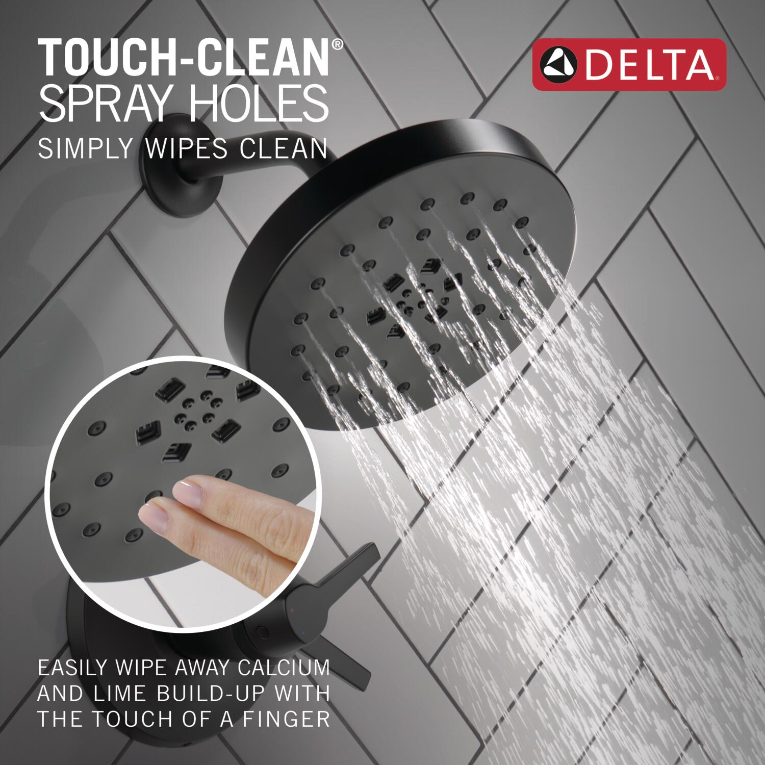 Grifo de Bañera y Ducha Redonda de 8 Pulgadas con Acabado Negro Mate de Dos Manijas y Funciones Múltiples Delta Galeon T17T471-BL