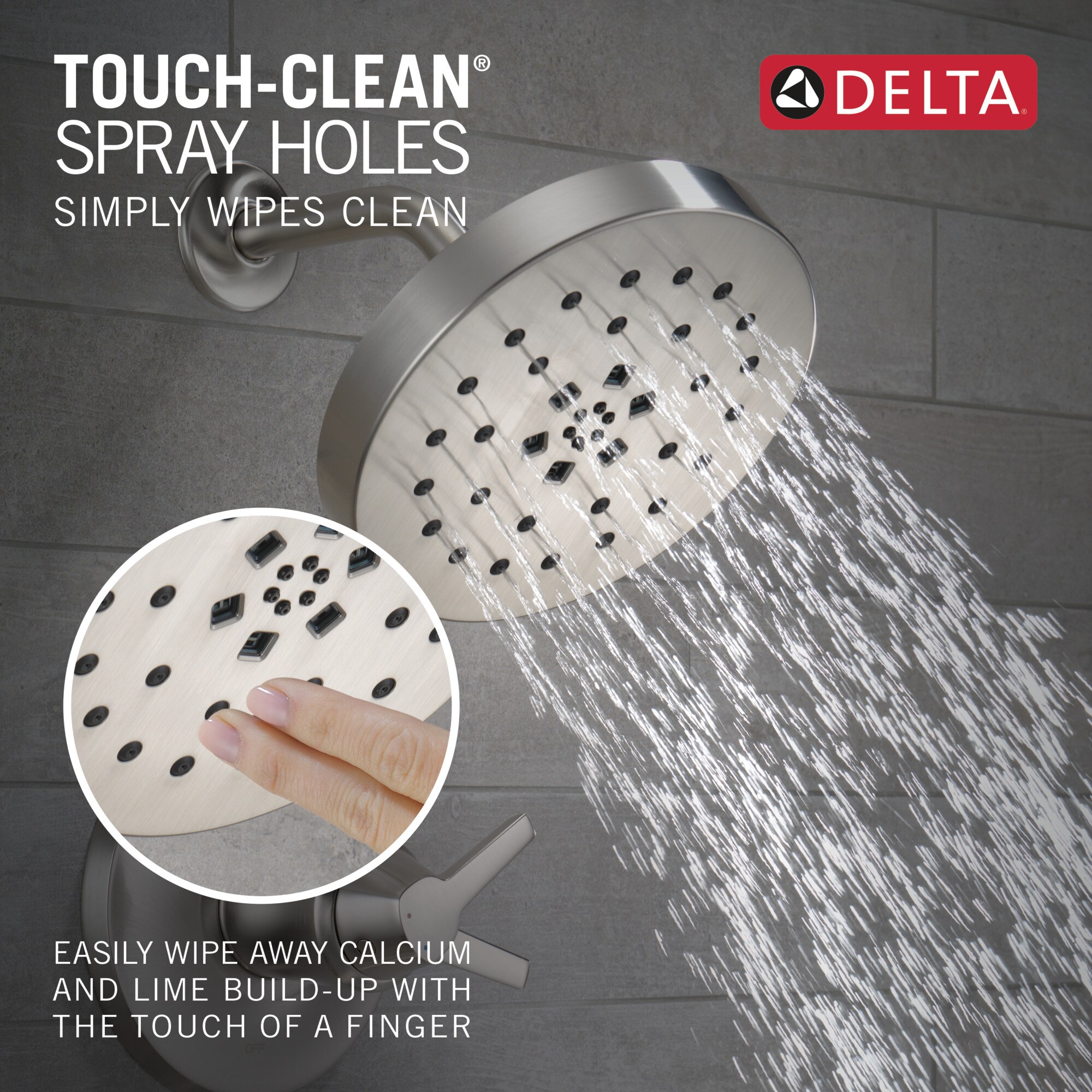 Mezcladora para bañera y regadera redonda de 8 pulgadas con 2 manijas de acero inoxidable y funciones múltiples Lumicoat Delta Galeon T17T471-SS-PR
