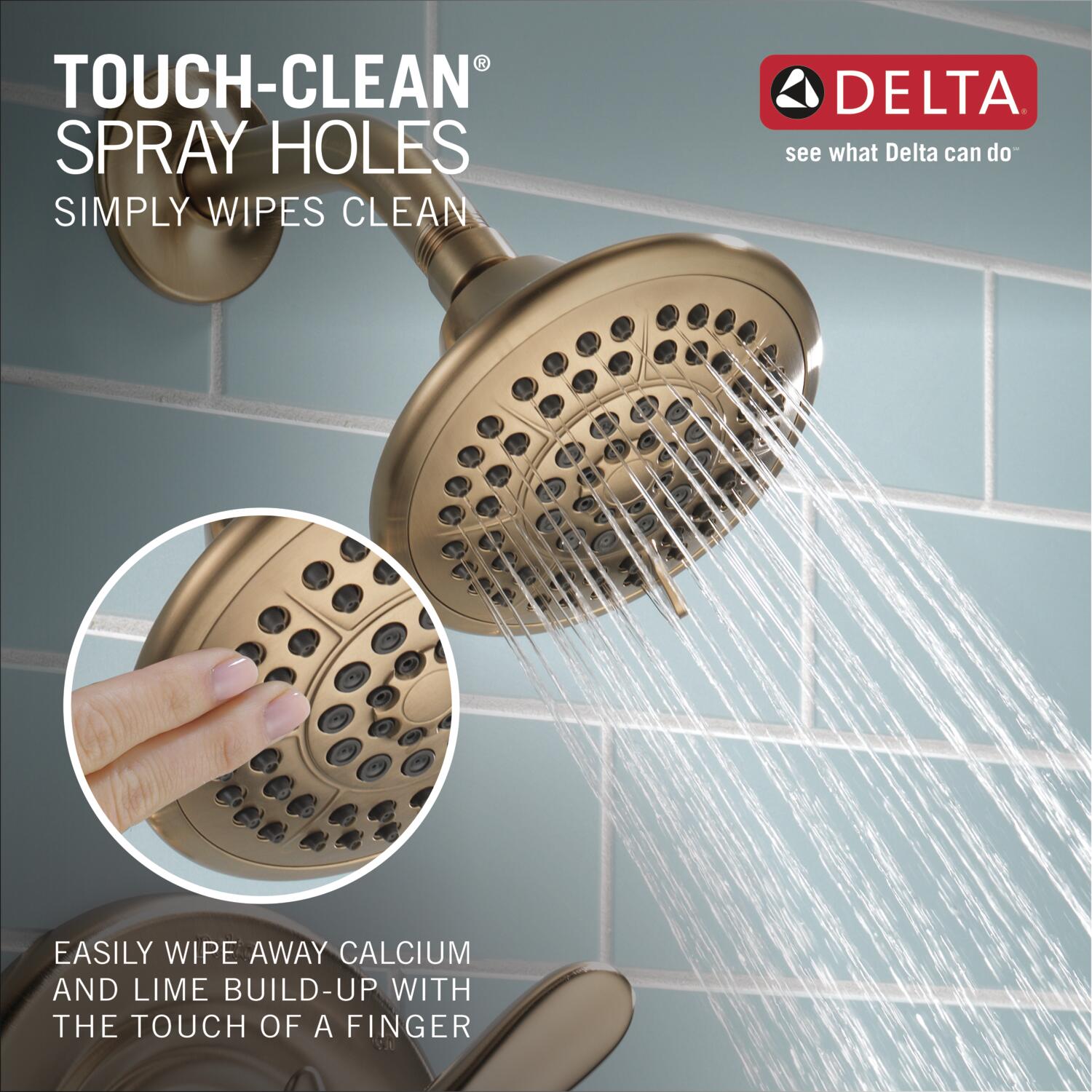 Grifo de bañera y ducha de una sola manija y función múltiple en bronce champagne Delta Lahara de 3.375 pulgadas de diámetro.