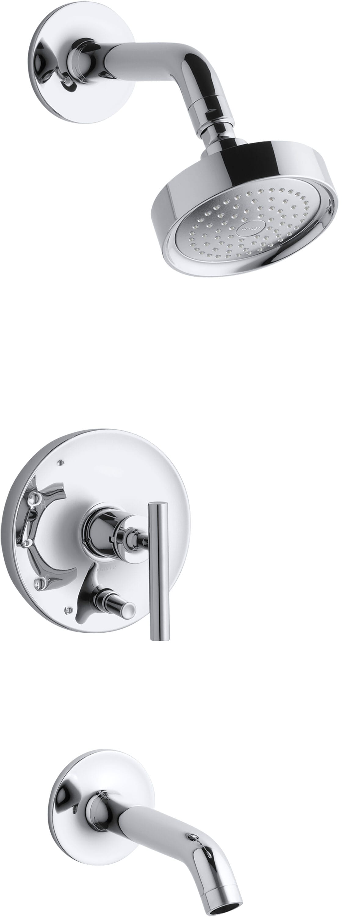 Mezcladora de Bañera y Regadera redonda de 5.47 pulgadas, acabado cromo pulido, de una sola manija y función única Purist KOHLER T14420-4-CP