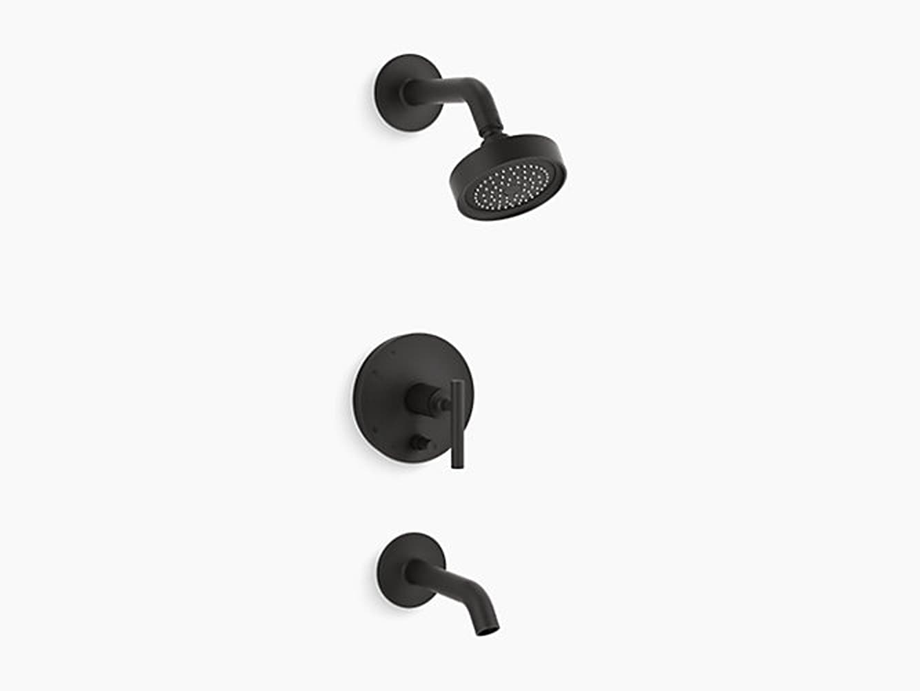 Grifo de bañera y ducha redondo de 4 pulgadas, de un solo mango y función única en negro mate (Válvula no incluida) KOHLER K-T14420-4-BL