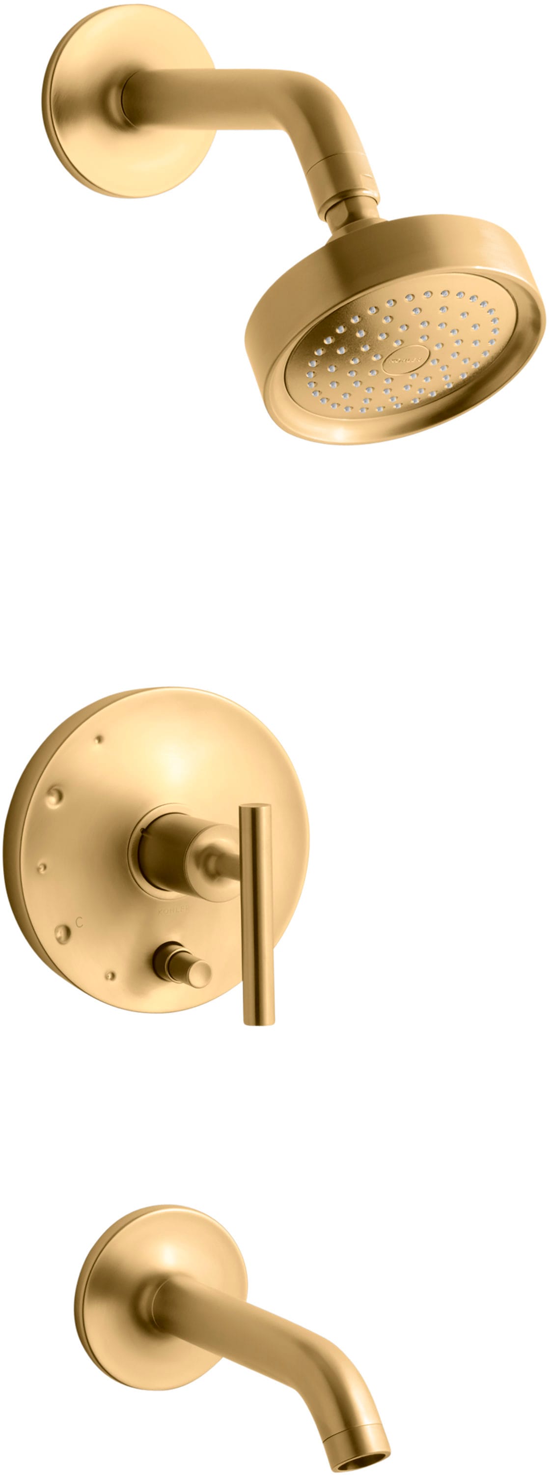 Grifo de bañera y ducha redondo de 4 pulgadas de 1 manija en latón moderno cepillado vibrante Purist de KOHLER (válvula no incluida)