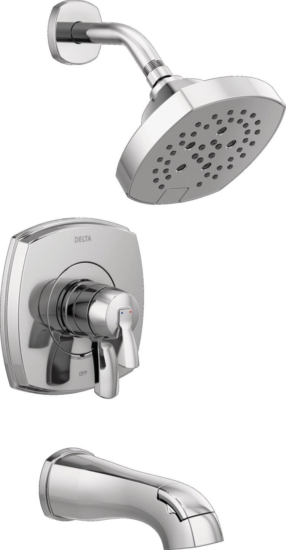 Grifo de bañera y ducha redonda de 7.0 pulgadas de función múltiple con un mango cromado Lumicoat Delta Stryke T17476-PR.