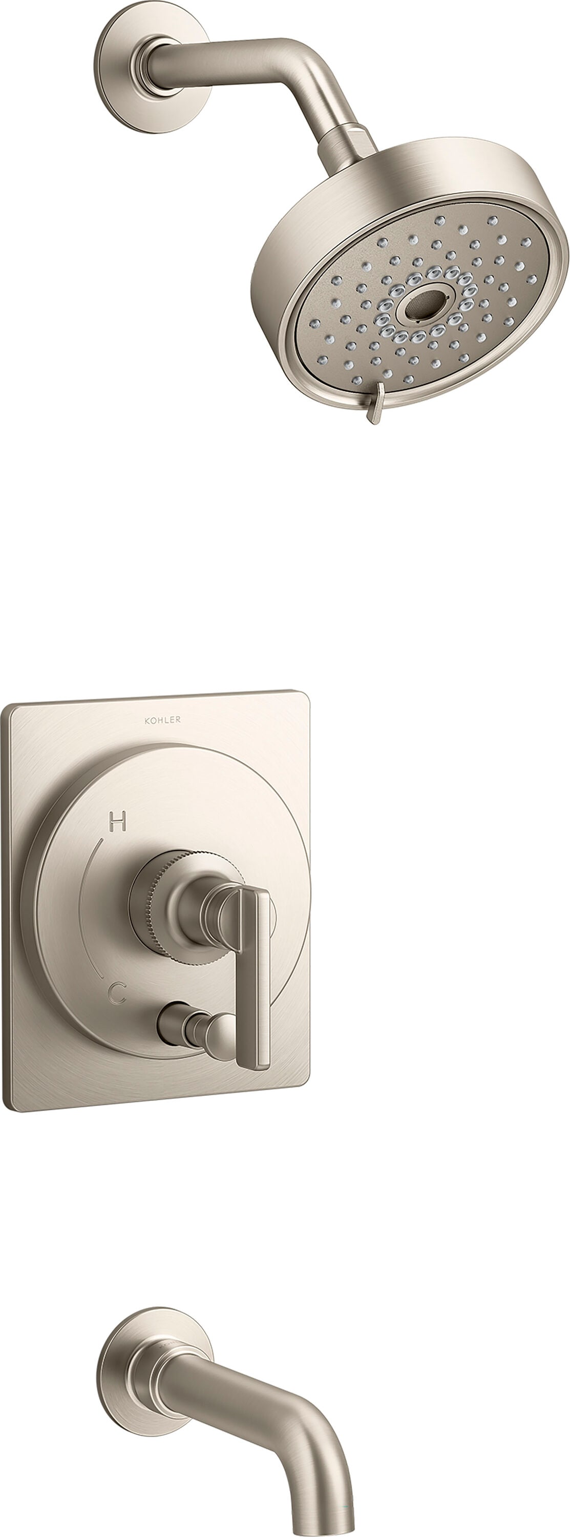 KOHLER Castia por Studio McGee Mezcladora de Bañera y Regadera Redonda de 5.5 Pulgadas en Níquel Cepillado Vibrante con 1 Mango y Funciones Múltiples (Válvula no incluida) T35918-4Y-BN.