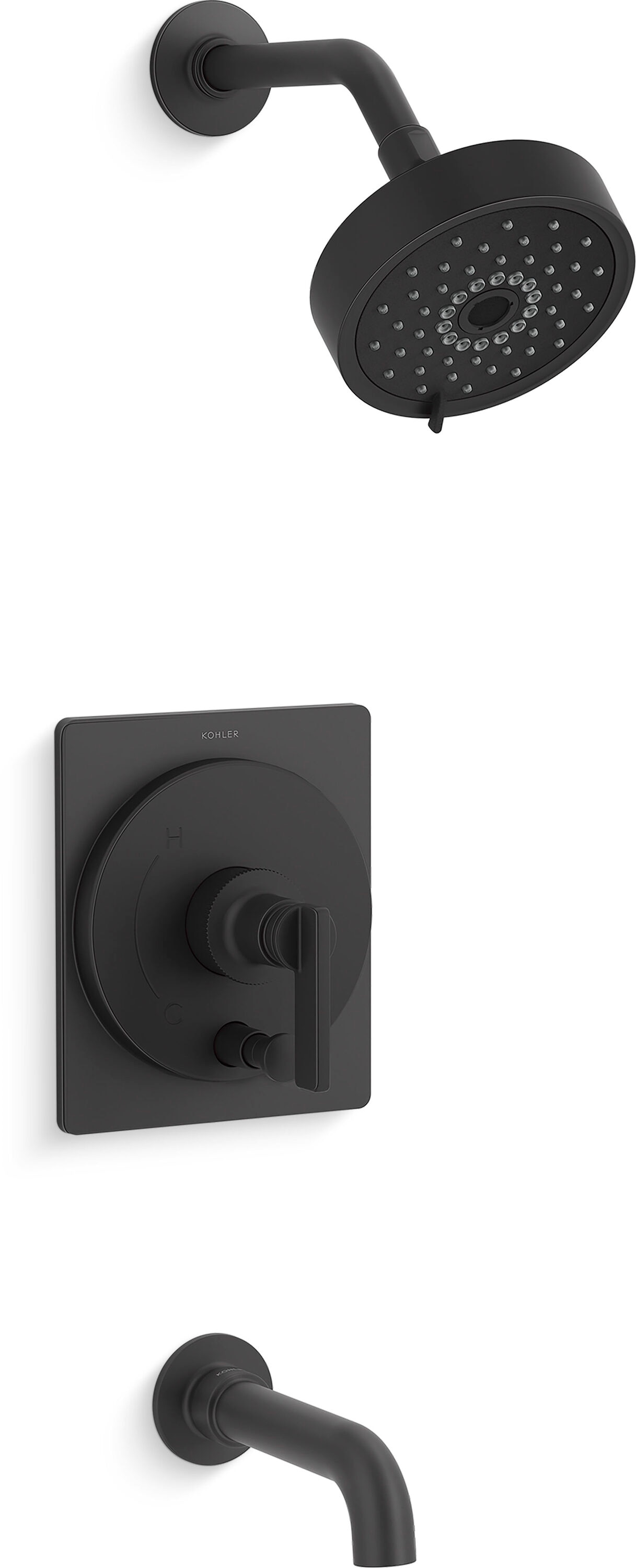 Grifo de bañera y ducha redondo mate negro de 5.5 pulgadas de KOHLER Castia by Studio McGee de manija única y múltiples funciones (Válvula no incluida) T35918-4Y-BL