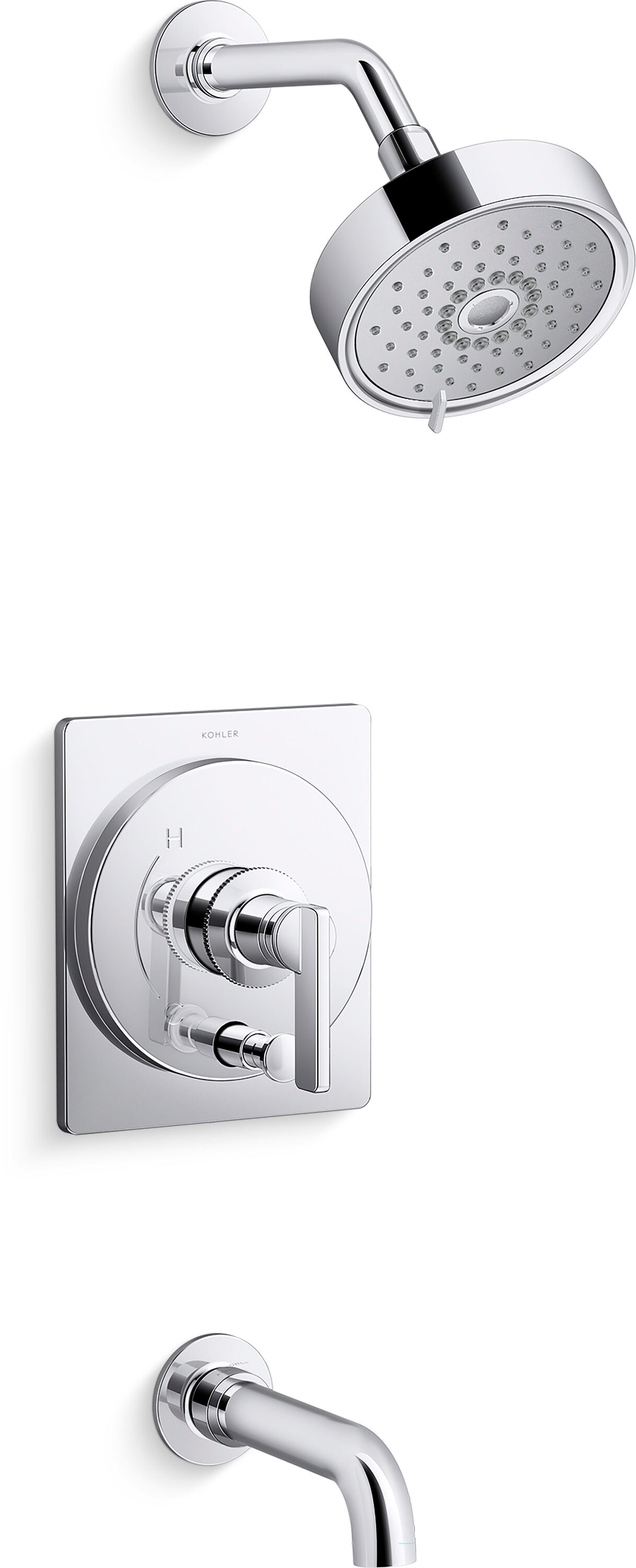 KOHLER Castia por Studio McGee Cromo Pulido Llave de bañera y regadera de una sola manija multifunción de 5.5 pulgadas de diámetro.