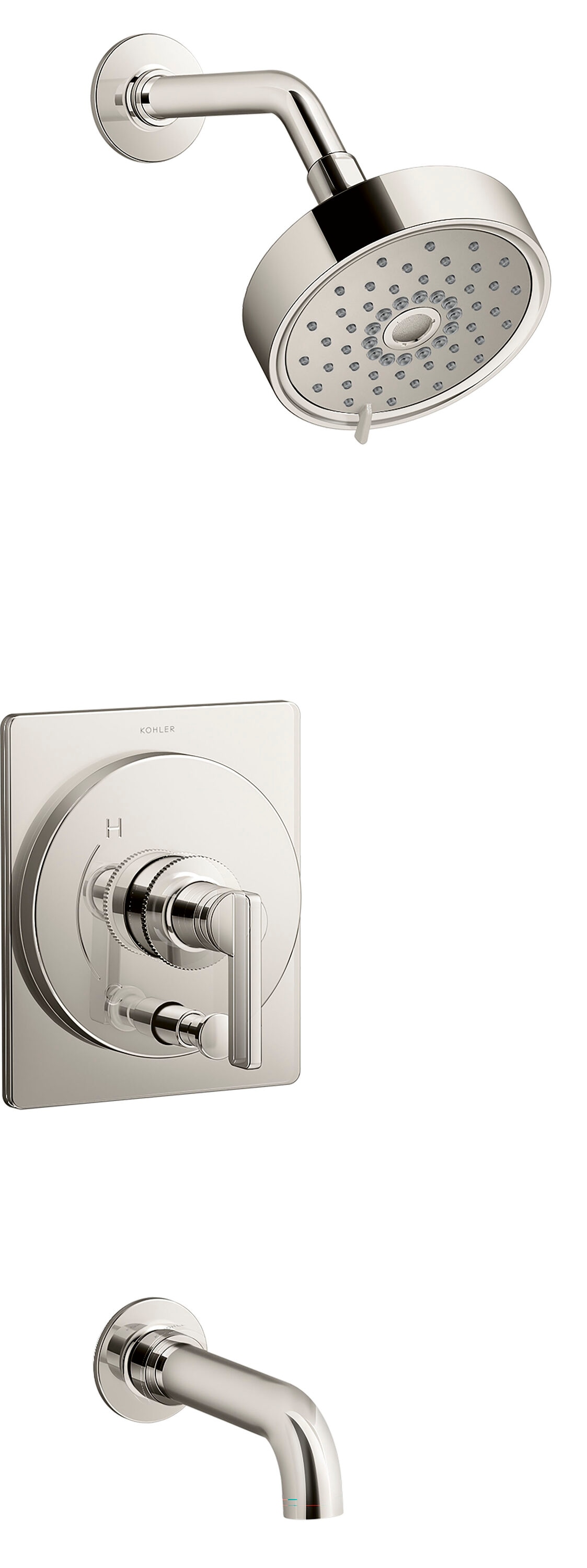 Llave Monomando Multifunción de Bañera y Ducha Redonda de 5.5 Pulgadas en Níquel Pulido Vibrante, KOHLER Castia por Studio McGee (T35918-4G-SN)