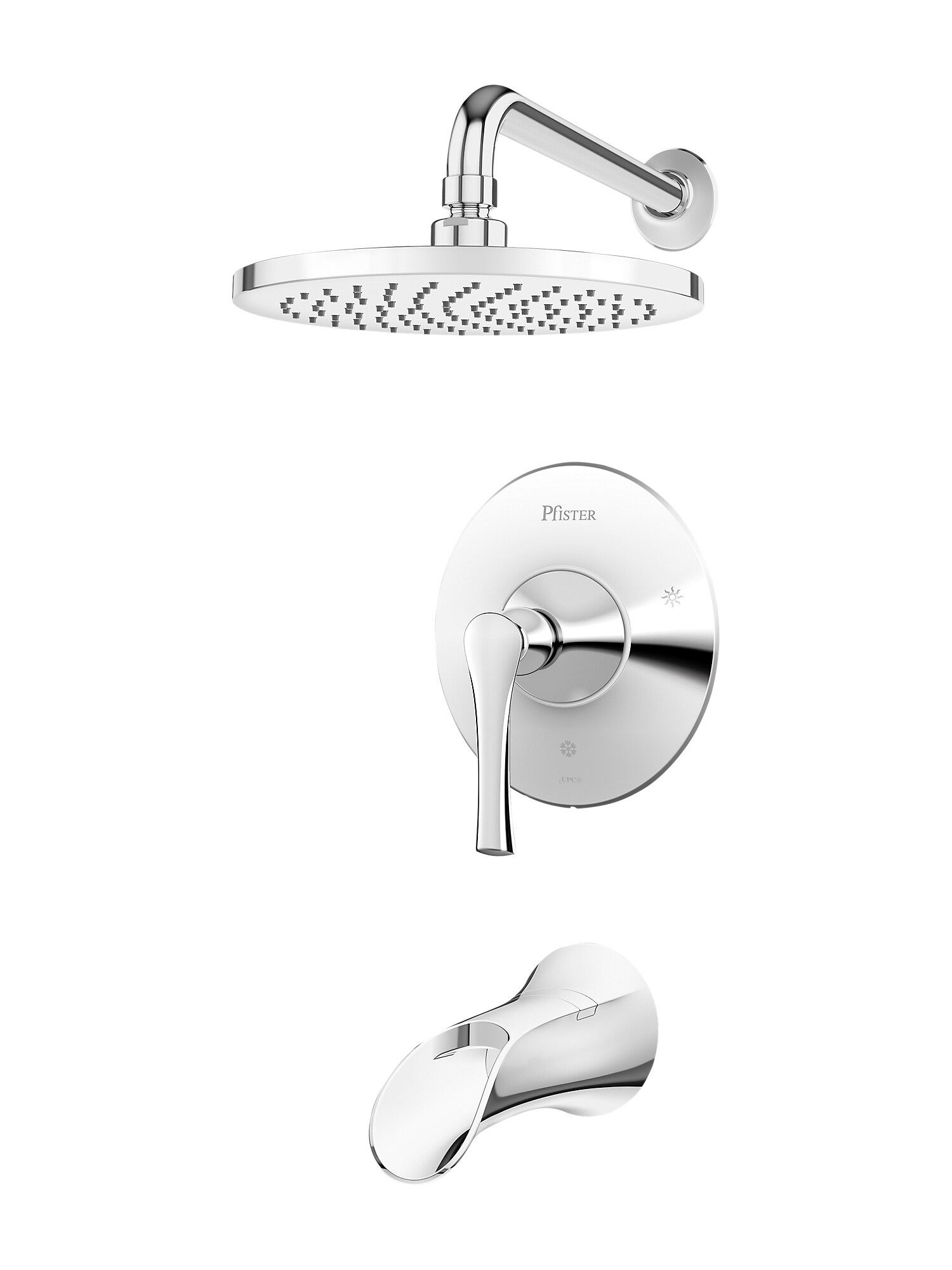 Grifo para bañera y ducha redonda de 7.875 pulgadas en cromo pulido de una sola manija y función, con válvula - Modelo LG89-8RHC-0X8-310A-L de Pfister Rhen.