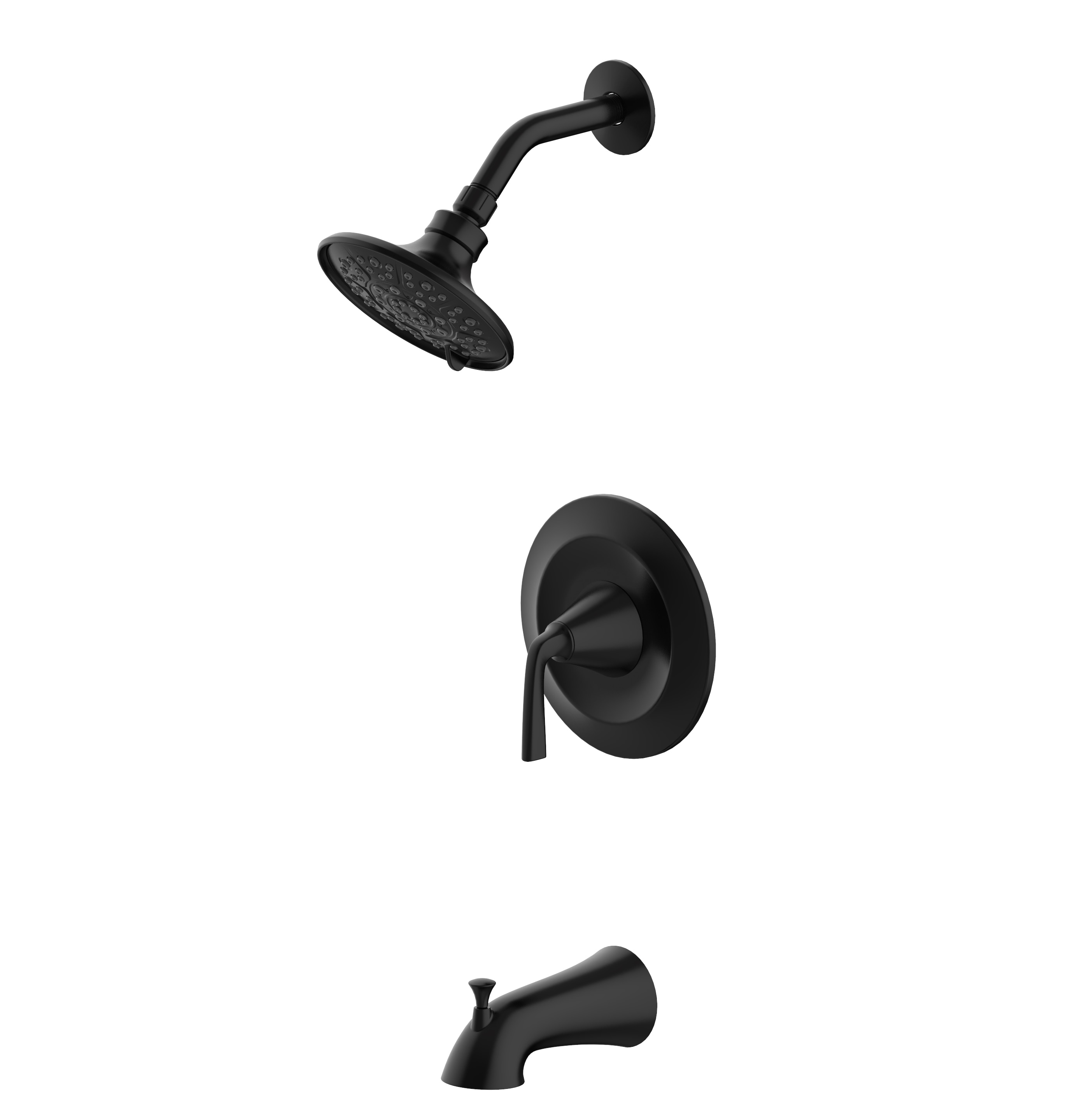 Grifo para bañera y ducha redondo de 3.66 pulgadas con una sola manija de color negro mate de la marca allen + roth, modelo Mullen y funcionalidad multiusos, incluye válvula 873X-717001.