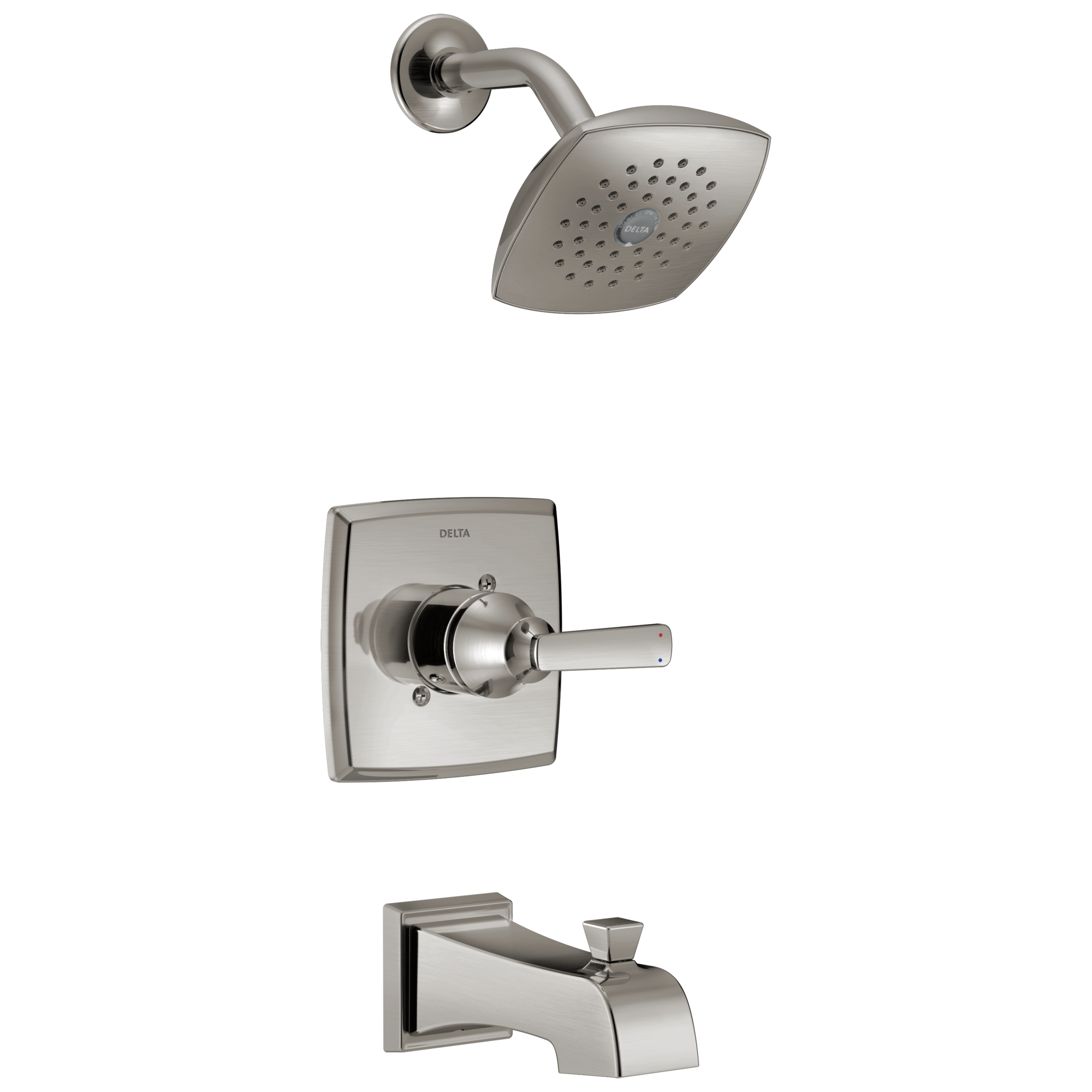 Mezcladora de bañera y regadera cuadrada de acero inoxidable de 1 manija y función única de 5.25 pulgadas Ashlyn Delta T14464-SS