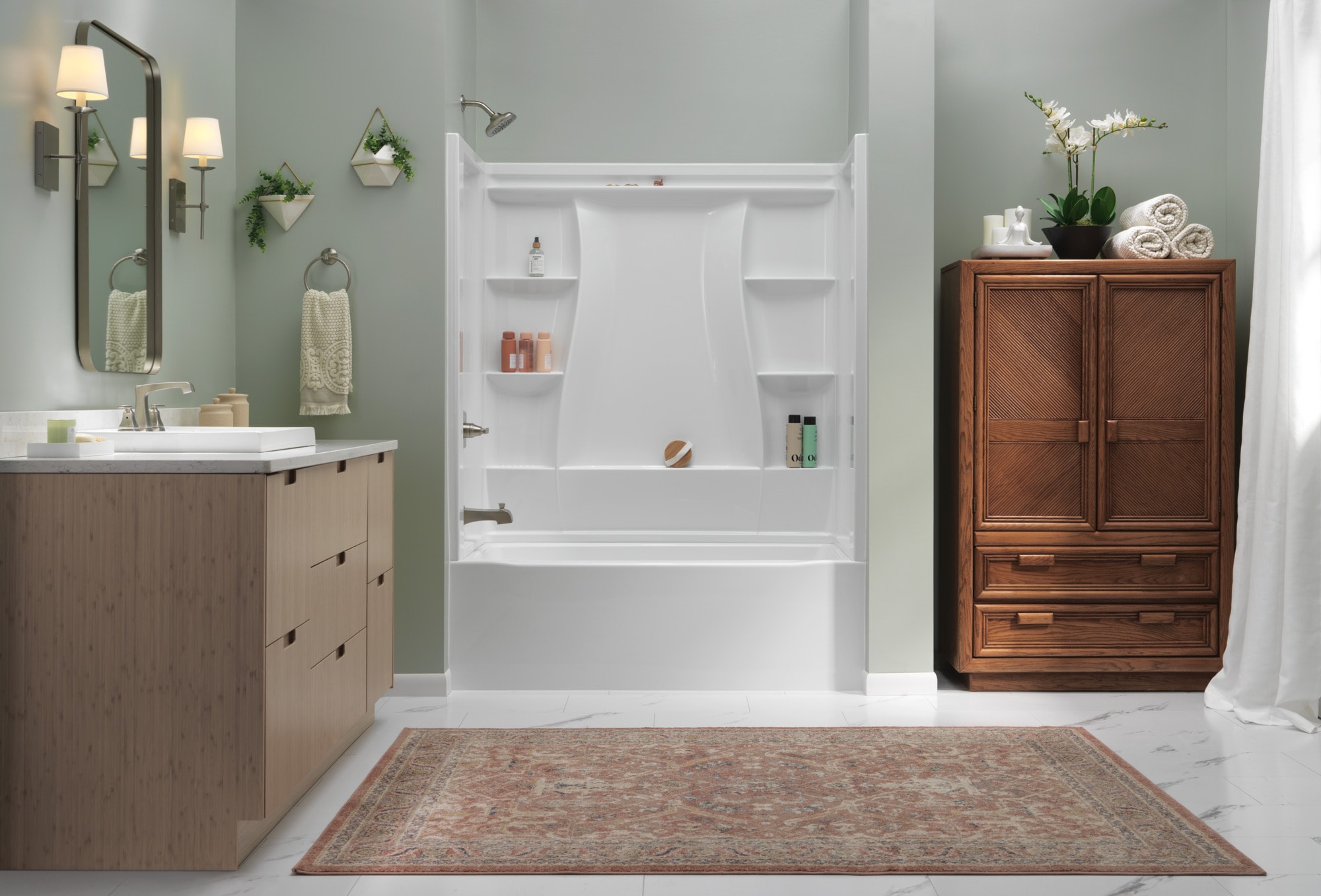 Mezcladora de bañera y regadera cuadrada de acero inoxidable de 1 manija y función única de 5.25 pulgadas Ashlyn Delta T14464-SS