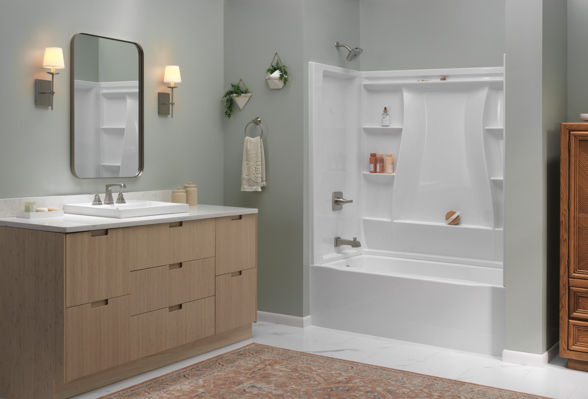 Mezcladora de bañera y regadera cuadrada de acero inoxidable de 1 manija y función única de 5.25 pulgadas Ashlyn Delta T14464-SS