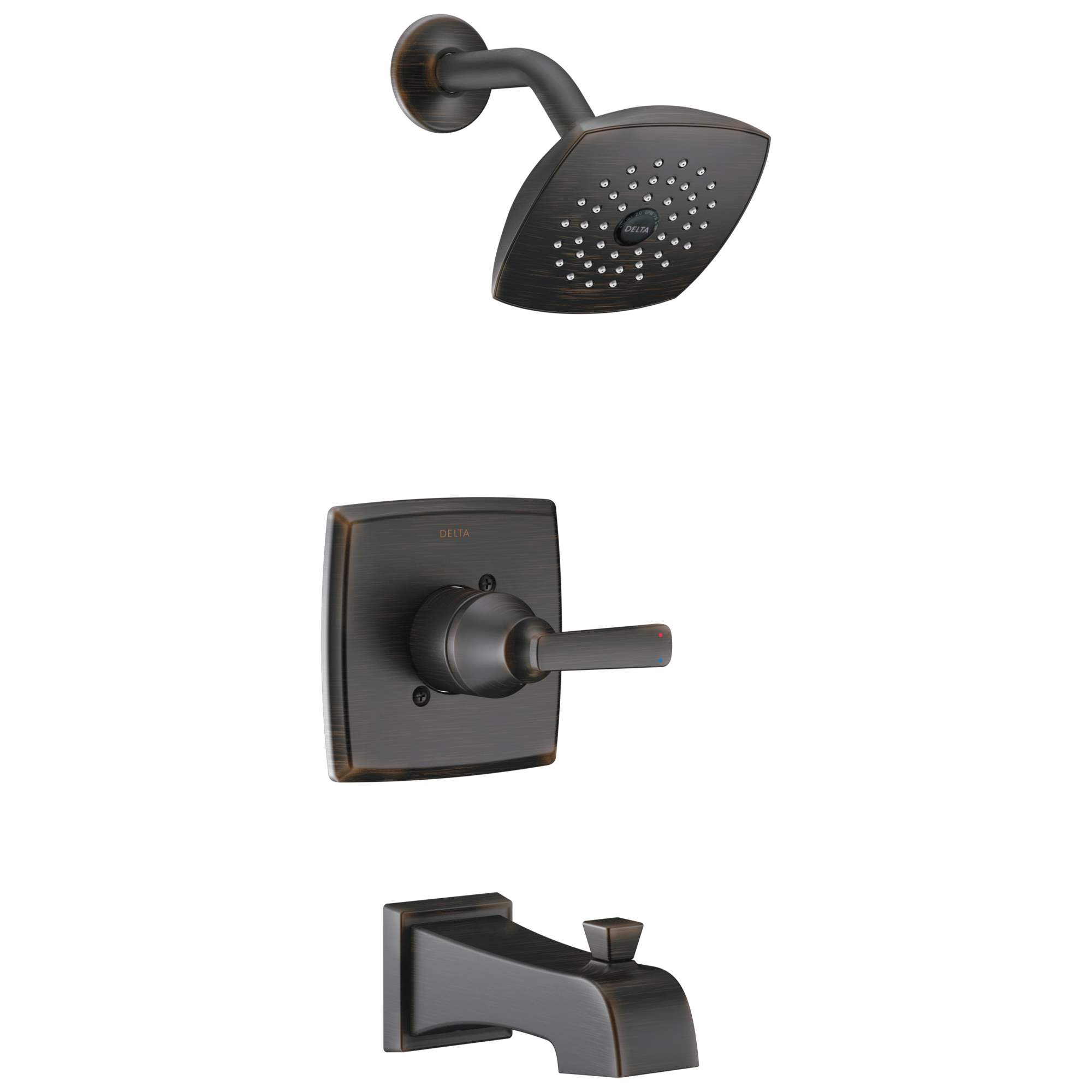 Grifo para Bañera y Ducha de 1 Mango en Bronce Veneciano Delta Ashlyn con Función Única y Cuadrado de 5.25 Pulgadas T14464-RB