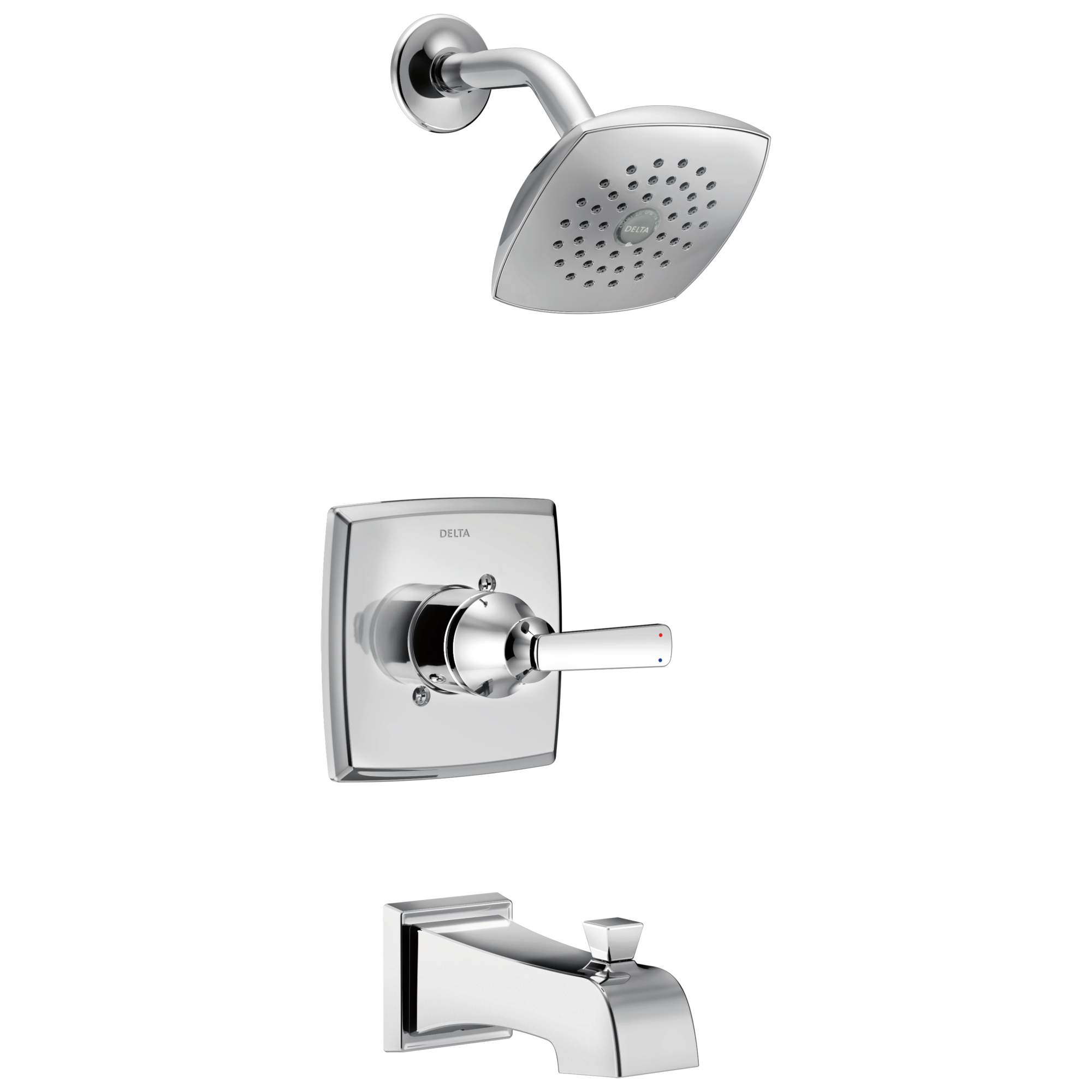 Grifo de bañera y ducha redondo de 1 mango en cromo Delta Ashlyn T14464 con función única de 5.2500 pulgadas.