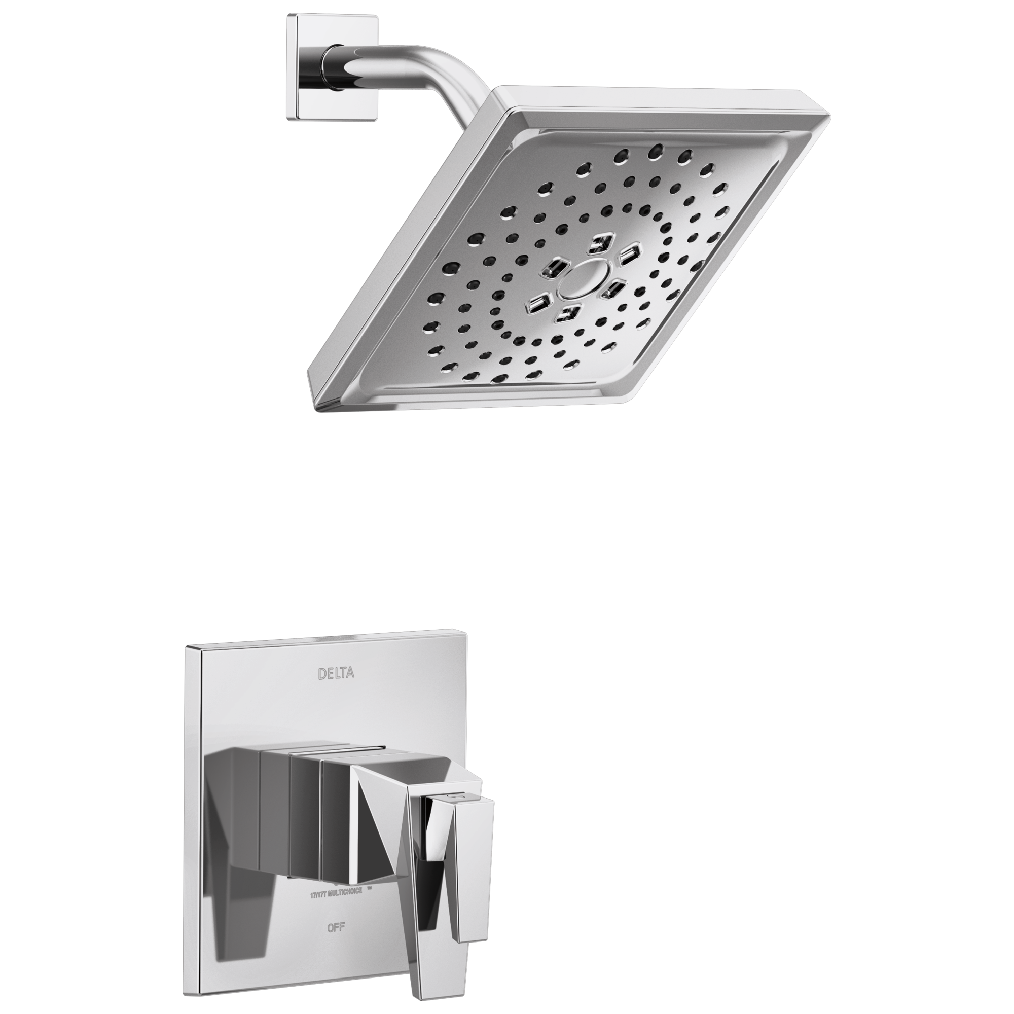 Grifo de bañera y ducha de dos manijas cromadas con función múltiple y recubrimiento Lumicoat Delta Trillian de 7.625 pulgadas cuadradas