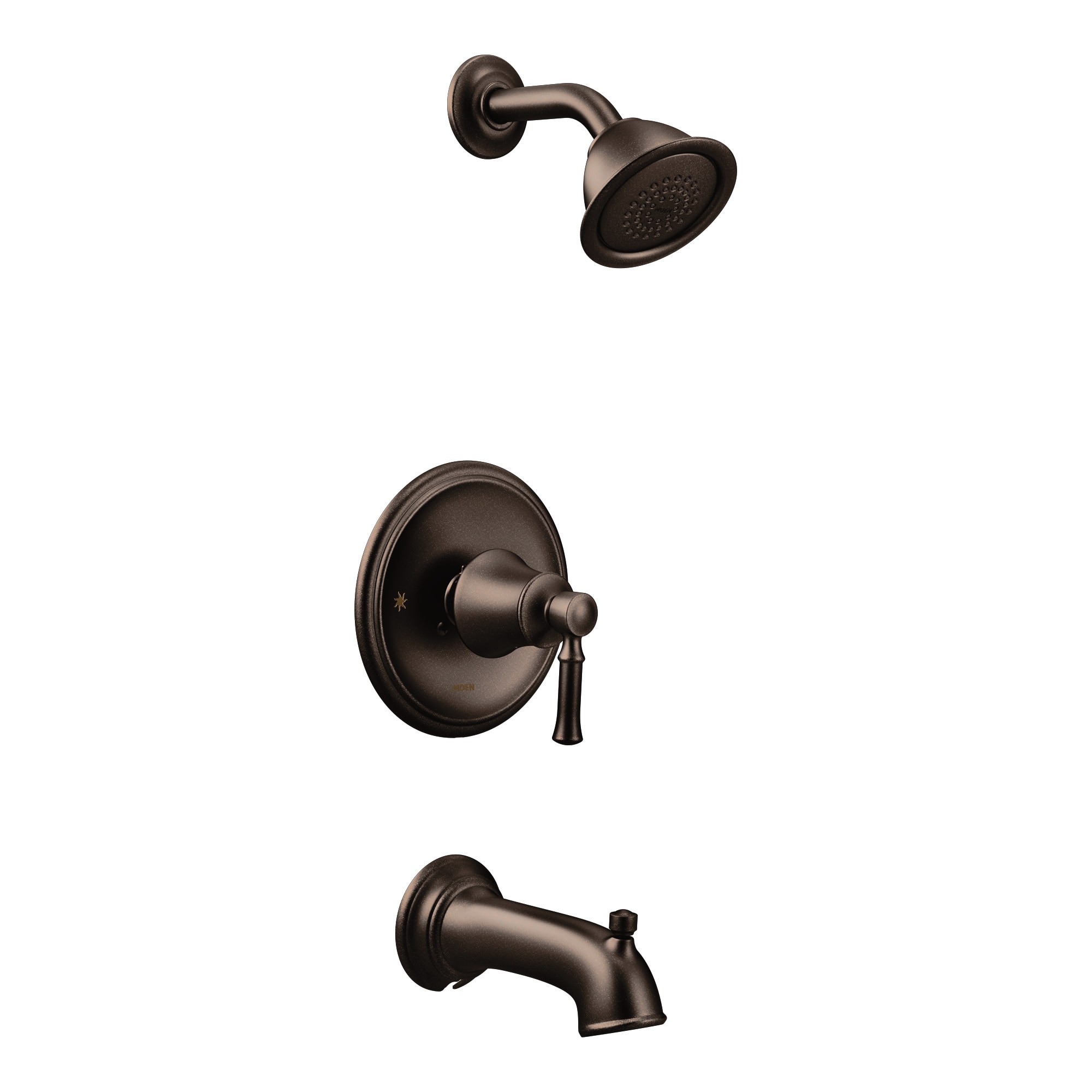 Grifo para Bañera y Ducha de Bronce Frotado con Aceite de una Manija y una Función, Redondo de 4.0 pulgadas, Modelo Dartmoor de Moen