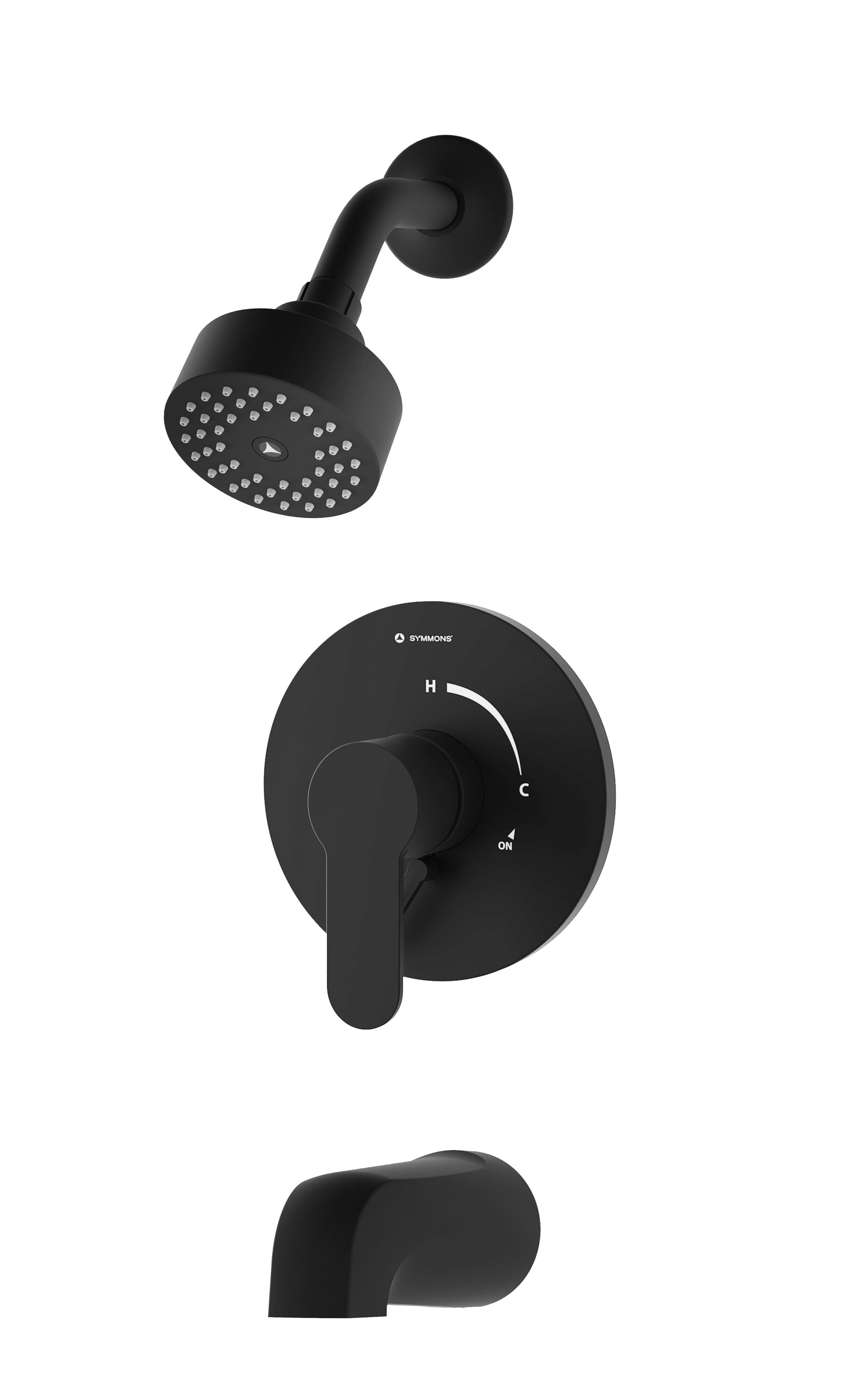 Grifo para bañera y ducha redonda de función única, de 3.94 pulgadas en negro mate con una manija - Identidad de Symmons