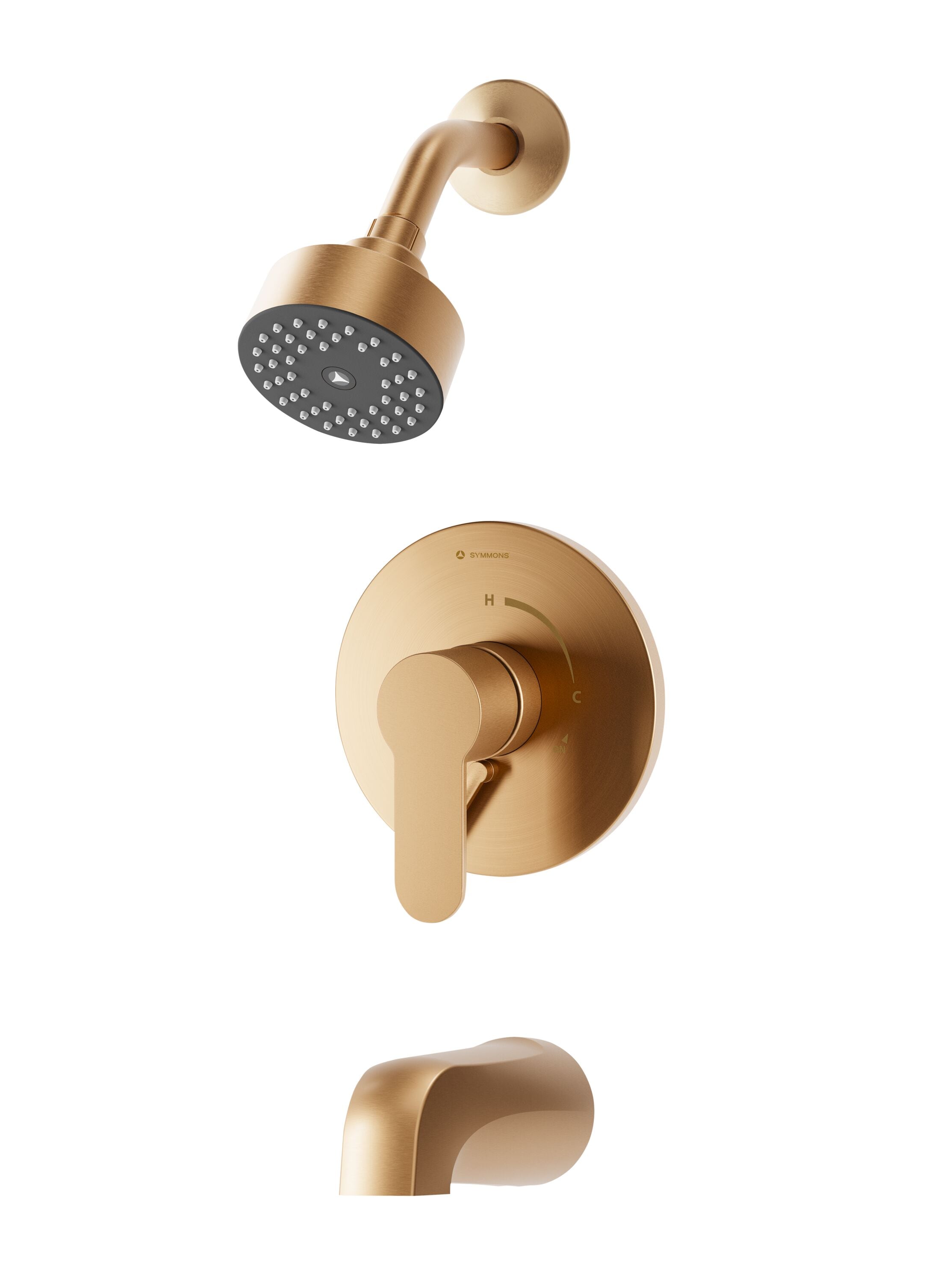 Llave para bañera y regadera redonda de 3.94 pulgadas, acabado en bronce cepillado, de un solo mango y una función - Identidad Symmons.