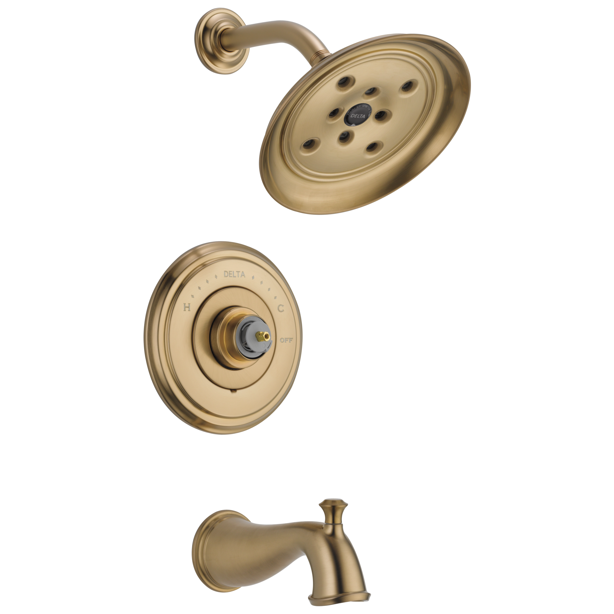 Grifería para bañera y ducha redonda de 7.8750 pulgadas, función única, en bronce champanera Cassidy de Delta (se vende por separado)