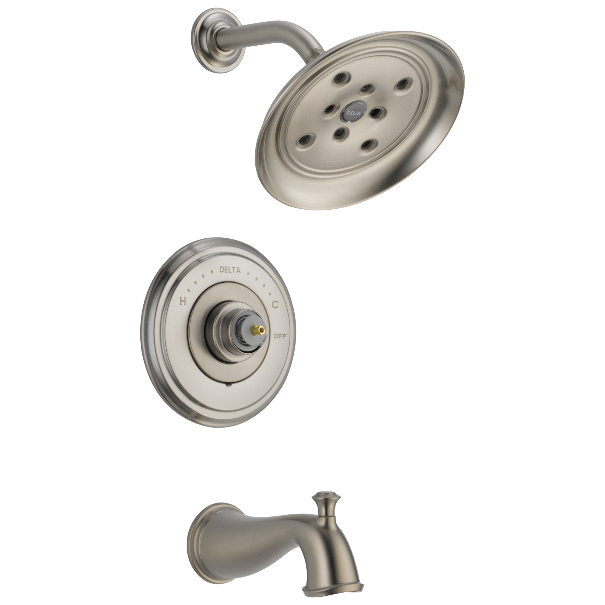 Grifo para bañera y ducha redondo de acero inoxidable Delta Cassidy con función única, incluye válvula T14497-SSLHP.