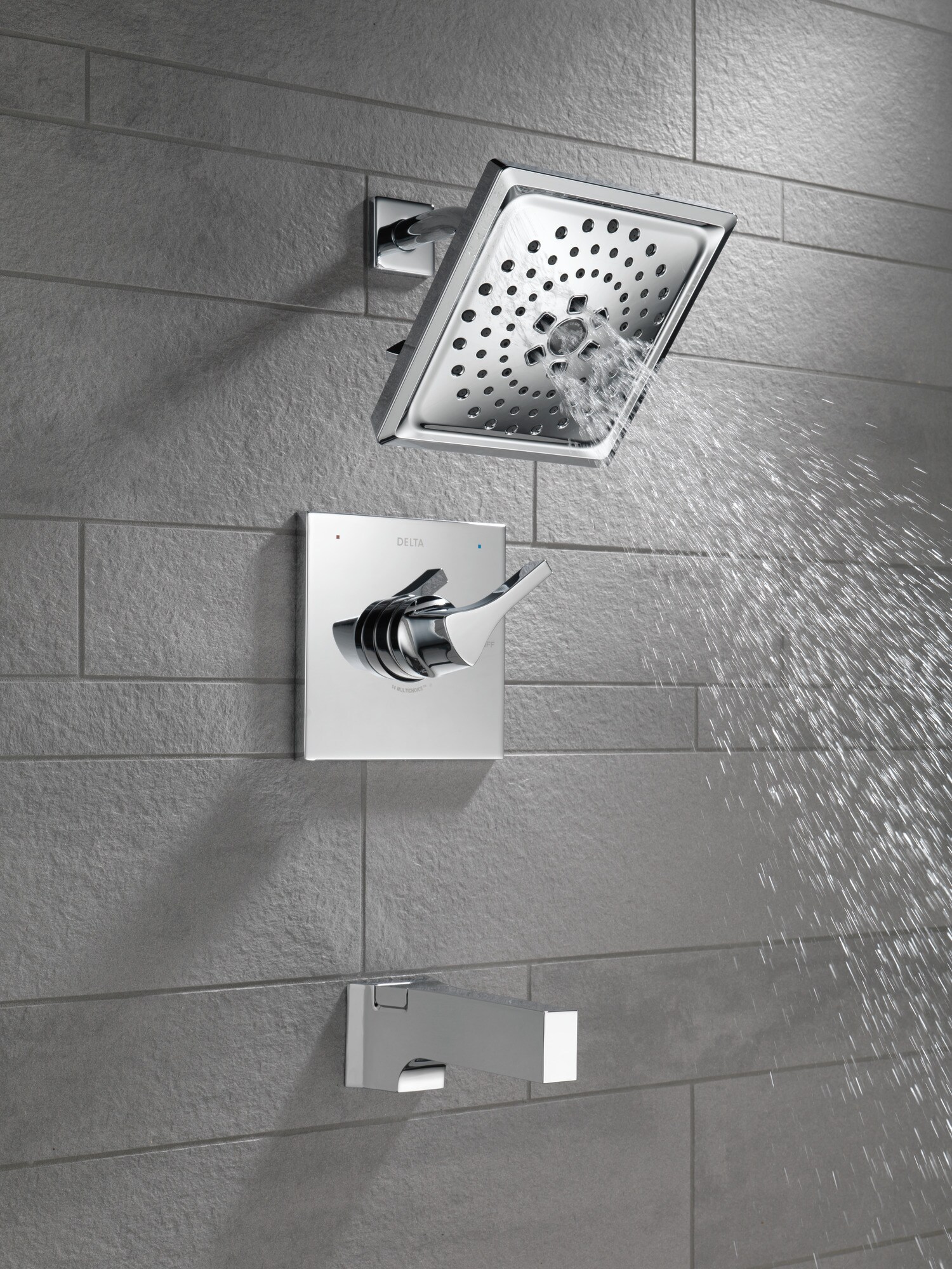 Grifo de bañera cuadrado de 6.63 pulgadas en negro mate de Delta Zura con una sola manija y funciones múltiples T14474-BL