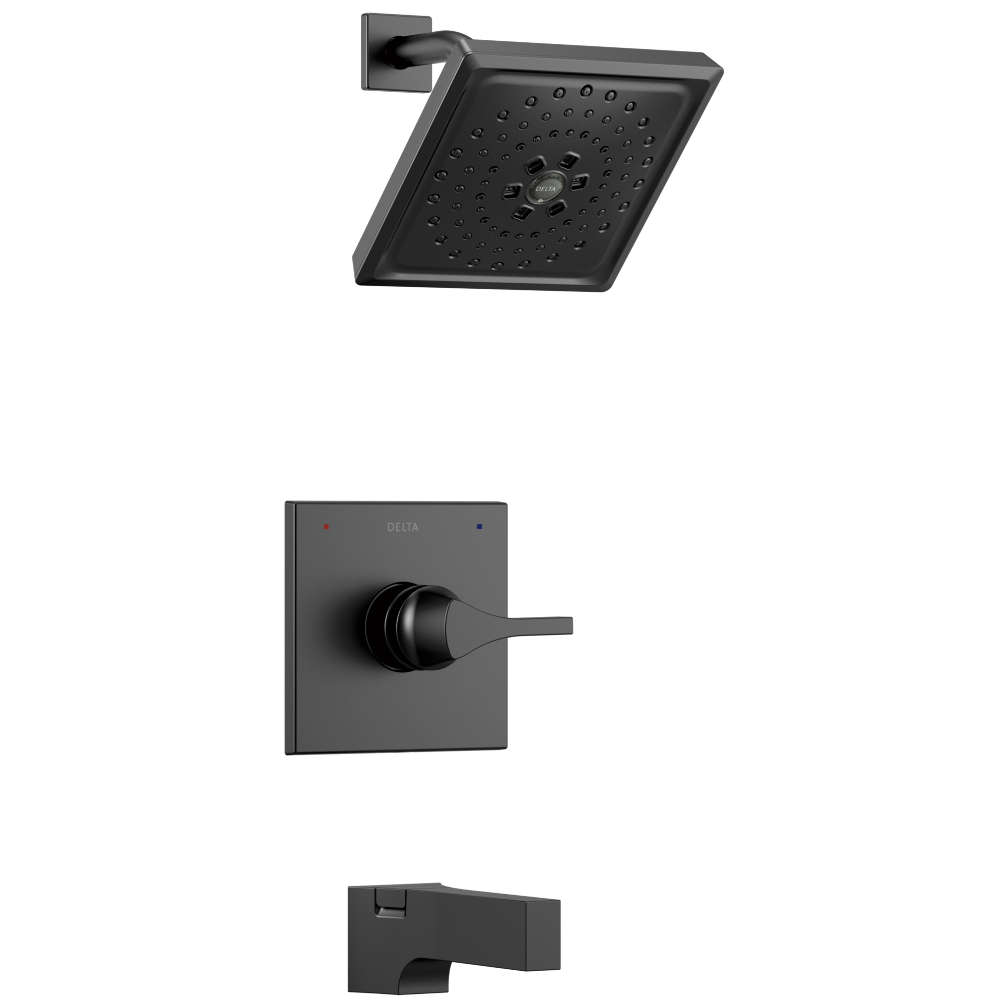 Grifo de bañera cuadrado de 6.63 pulgadas en negro mate de Delta Zura con una sola manija y funciones múltiples T14474-BL
