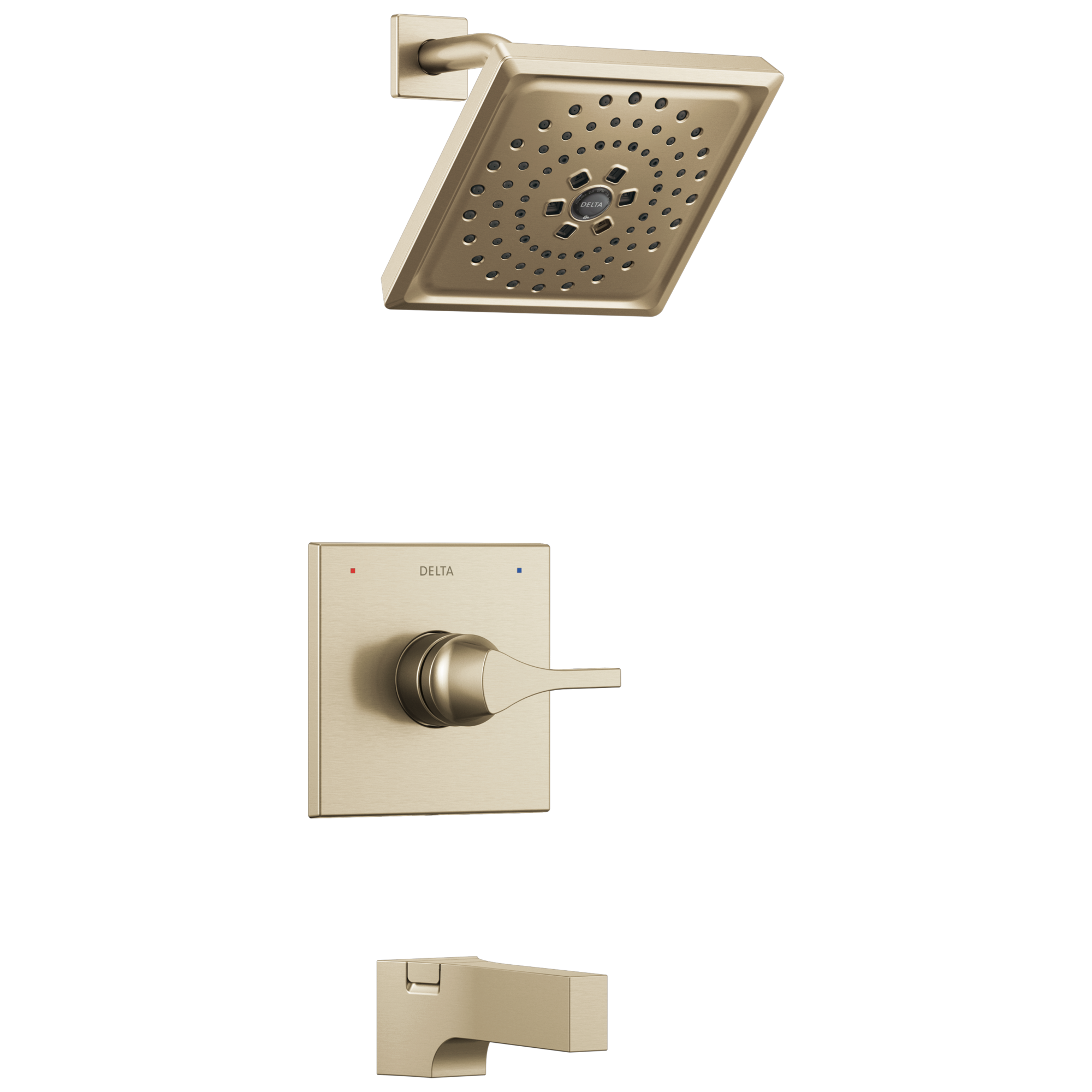 Grifo de bañera y ducha de 1 mango multi-función en color bronce champagne de Delta Zura de 6.63 pulgadas.