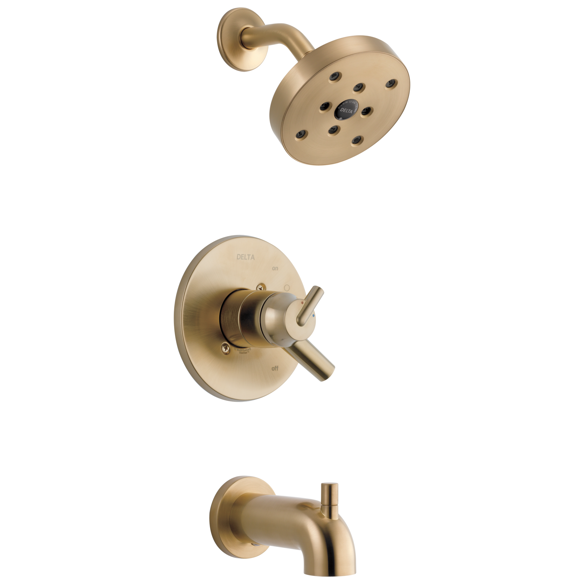 Grifo para bañera y ducha redonda de 5.4 pulgadas de función única con 2 manijas en bronce champán Trinsic Delta.
