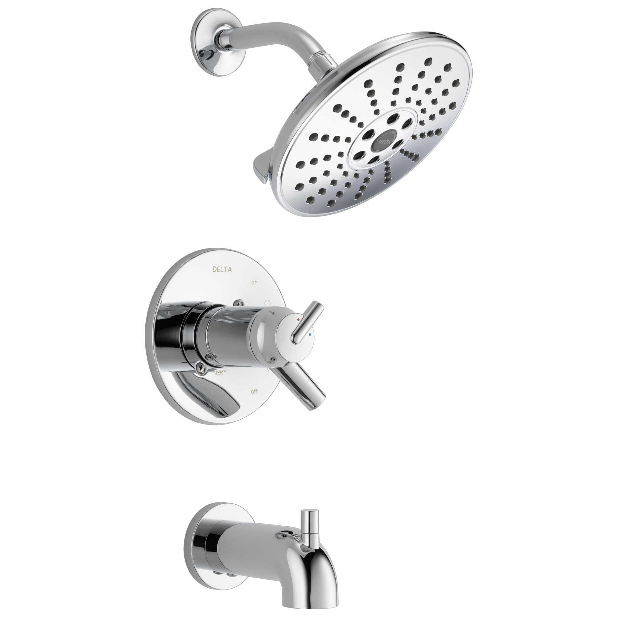 Grifo de bañera y regadera redondo de 7.625 pulgadas con 2 manijas cromadas de una sola función Delta Trinsic T17T459-H2O