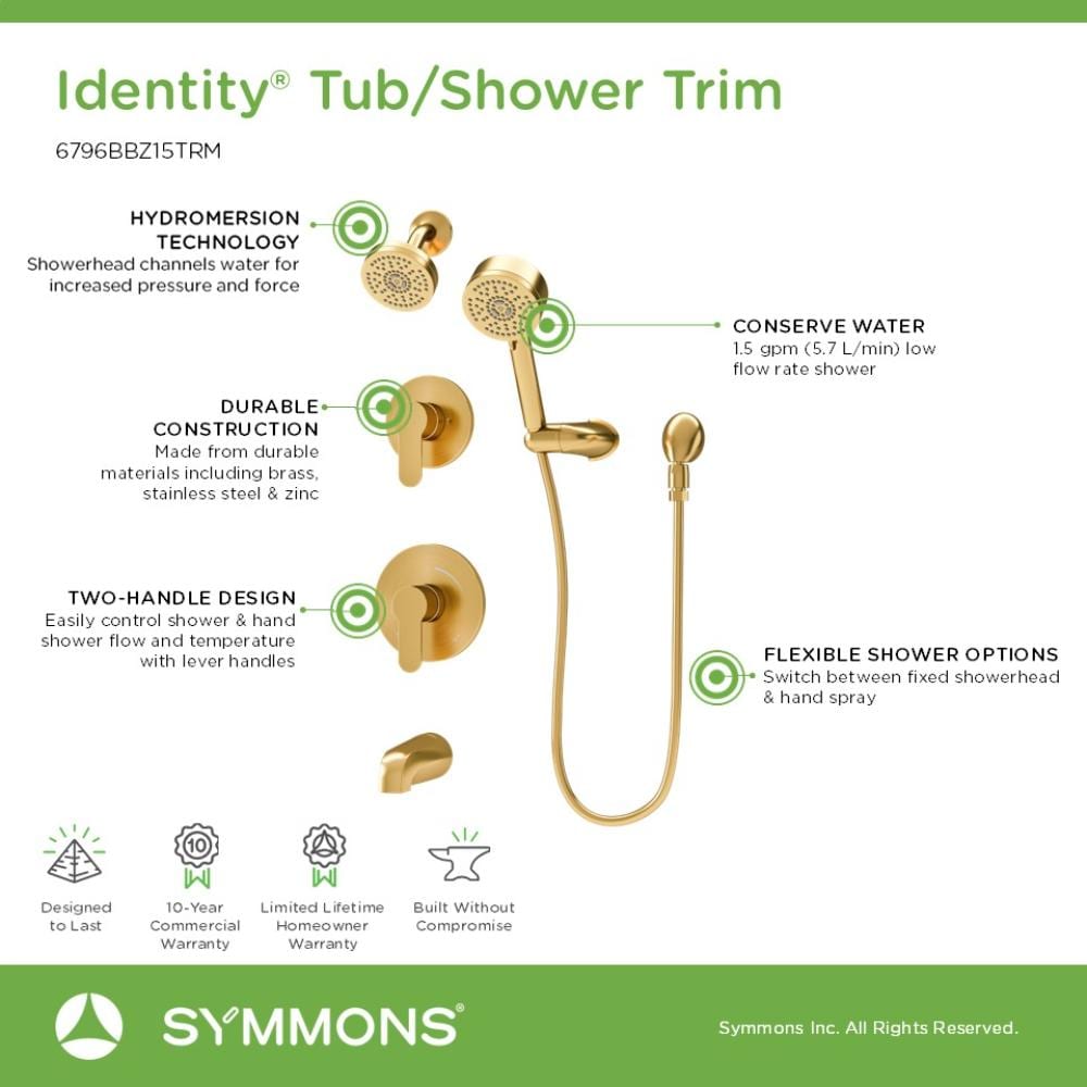 Grifería para bañera y ducha redonda de 3.94 pulgadas de función simple con 2 manijas en bronce cepillado Identidad de Symmons
