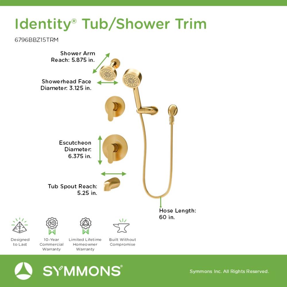 Grifería para bañera y ducha redonda de 3.94 pulgadas de función simple con 2 manijas en bronce cepillado Identidad de Symmons