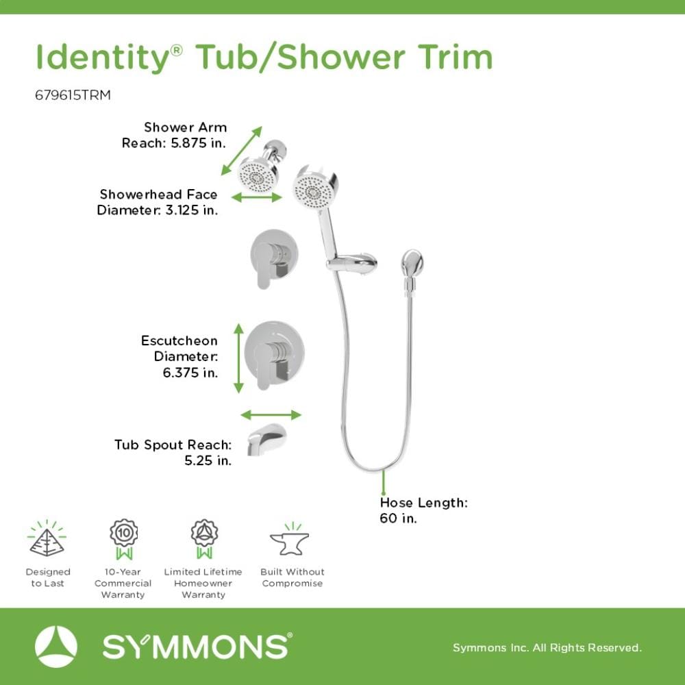 Grifería para bañera y ducha redonda de 3.94 pulgadas Identity de Symmons en cromo pulido con 2 manijas y función única