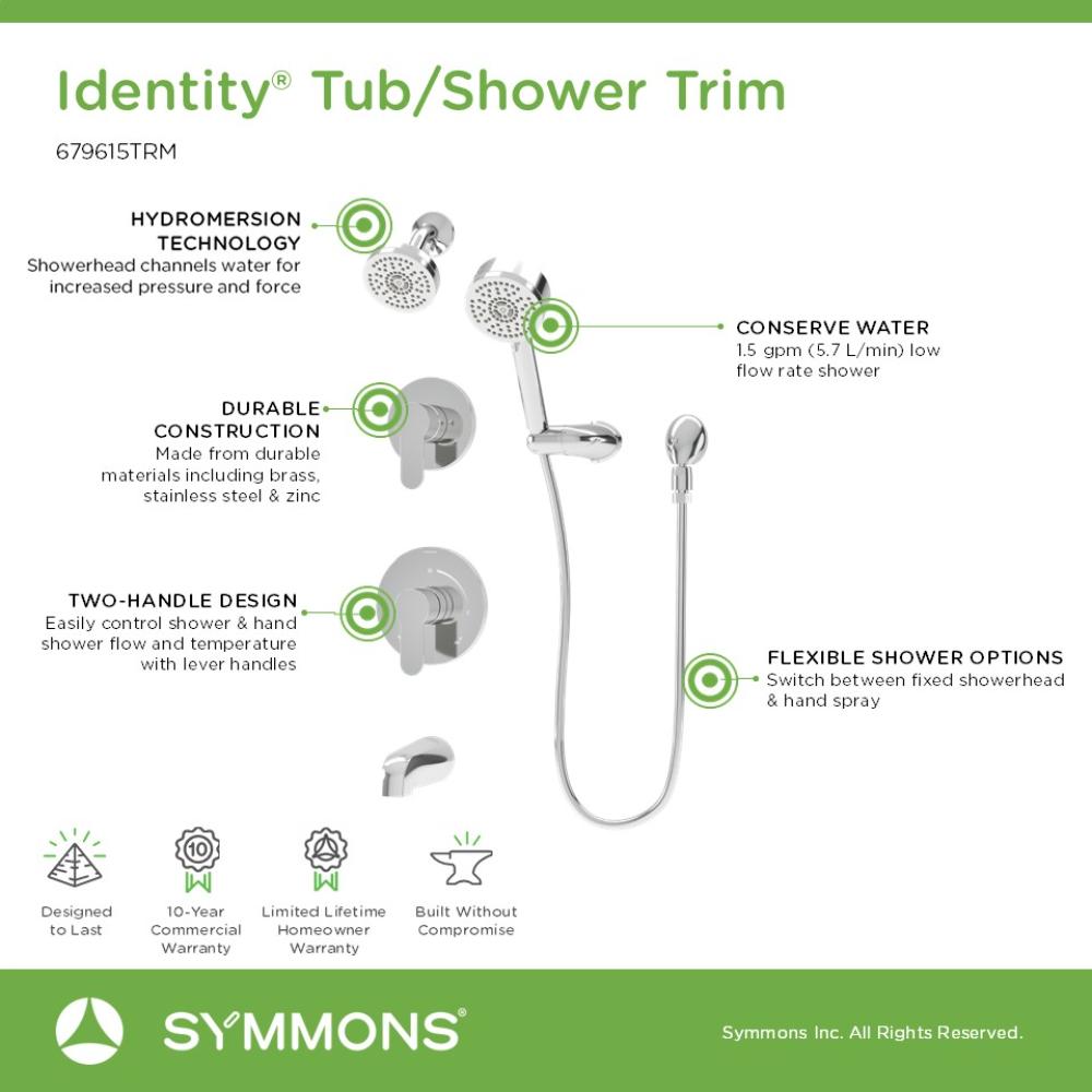 Grifería para bañera y ducha redonda de 3.94 pulgadas Identity de Symmons en cromo pulido con 2 manijas y función única