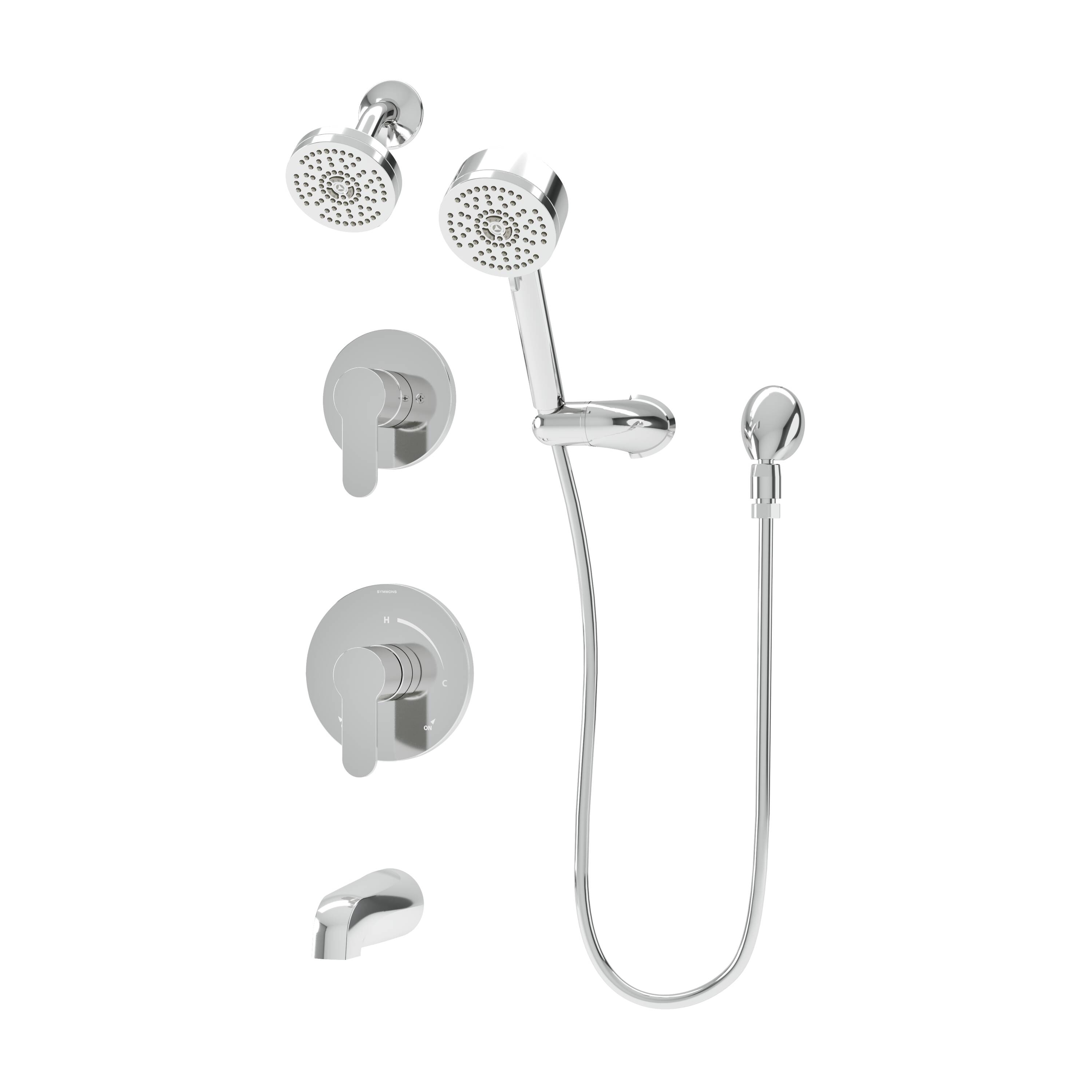 Grifería para bañera y ducha redonda de 3.94 pulgadas Identity de Symmons en cromo pulido con 2 manijas y función única