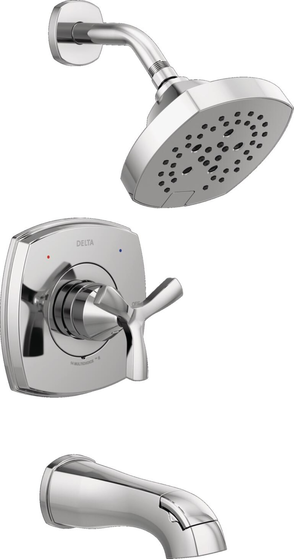Grifo de bañera redondo de 7.0 pulgadas de función múltiple de un solo mango en cromo Lumicoat Stryke Delta