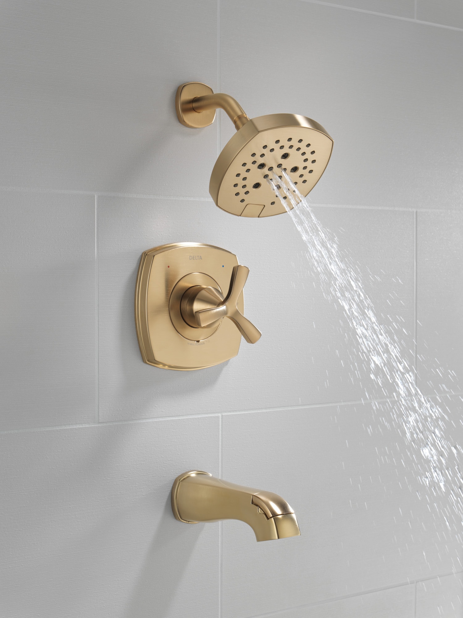 Grifo para bañera y ducha redondo de 7.0 pulgadas de función múltiple con un mango en bronce champan Lumicoat Delta Stryke