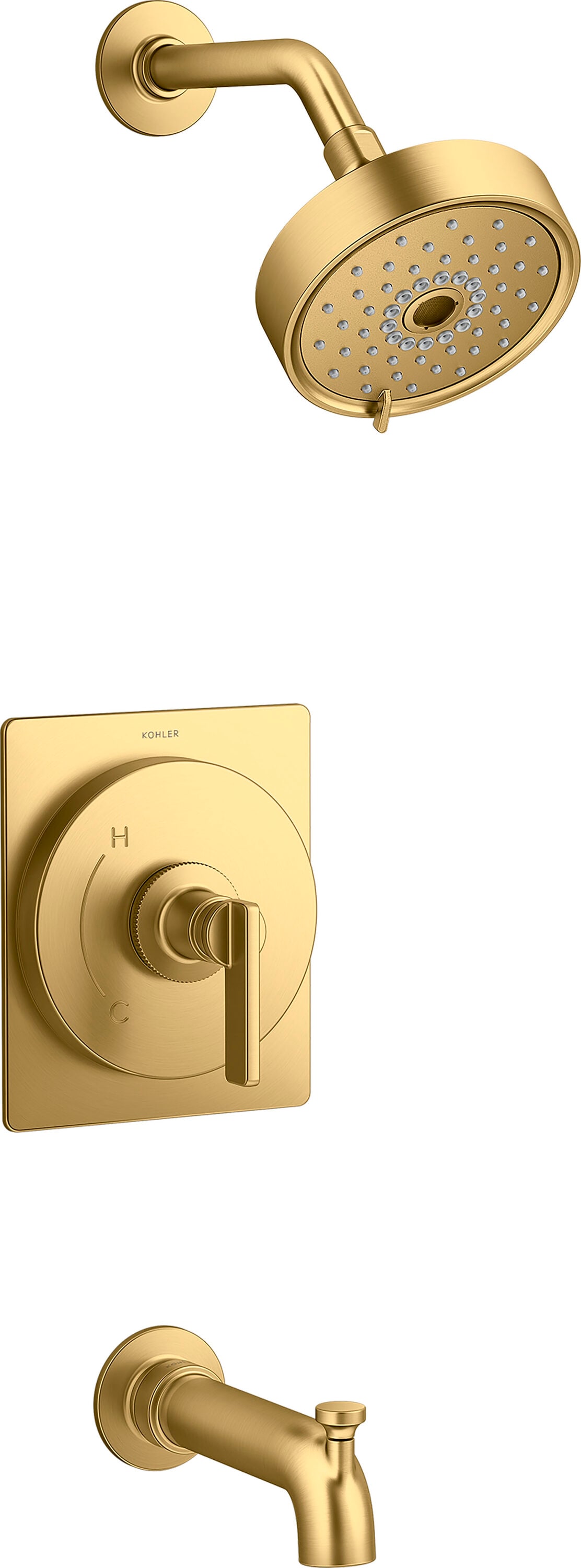 Grifo para bañera y ducha redonda de 5.5 pulgadas con un asa en latón moderne brillante de KOHLER Castia diseñado por Studio McGee