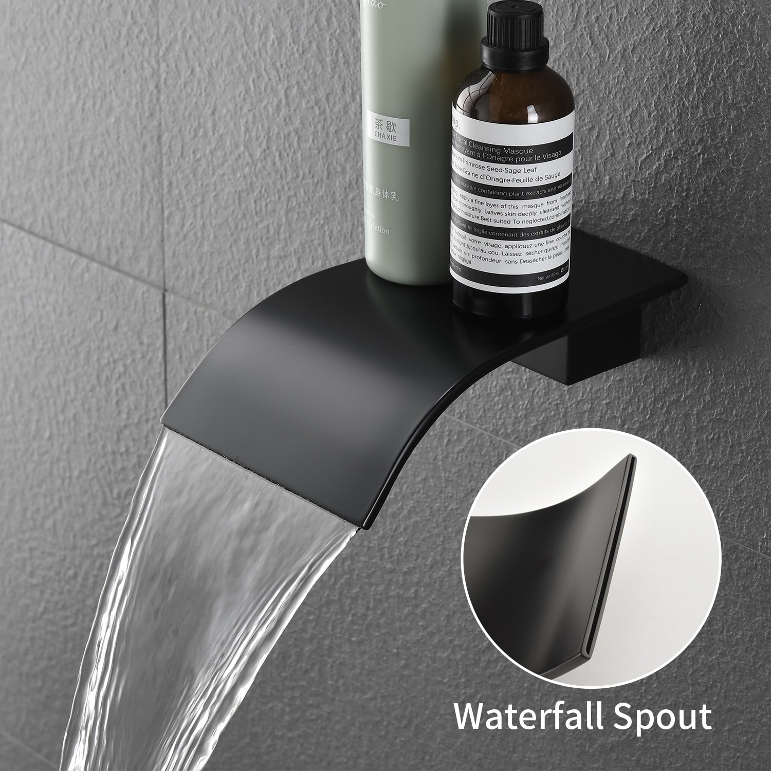 Mezcladora de Bañera y Ducha Cuadrada de 8 Pulgadas, Mate Negra de 1 Manija y Función Única de WELLFOR con Válvula WA9001MB