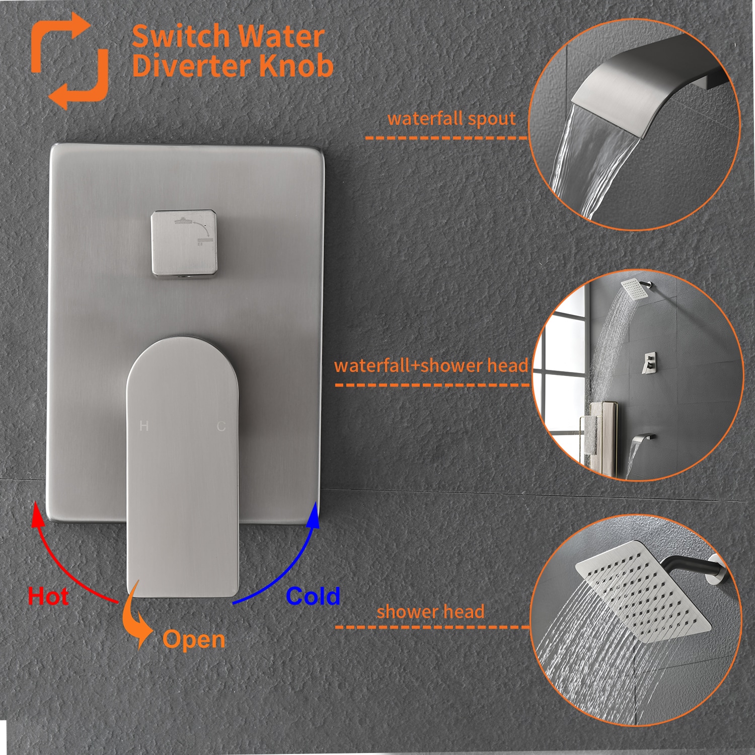 Grifo de bañera y ducha de una sola función de 8 pulgadas, con acabado en níquel cepillado y manija única.