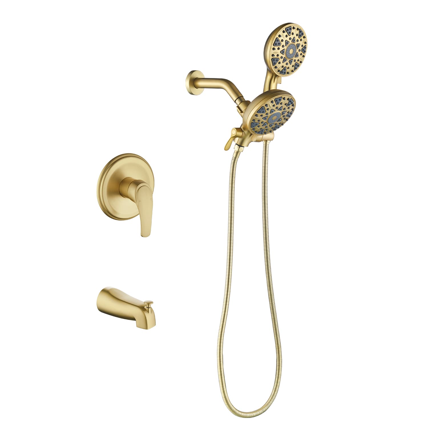 Llave Mezcladora de Bañera y Ducha Redonda de 4.72 Pulgadas en Oro Cepillado con Dos Manijas WELLFOR.