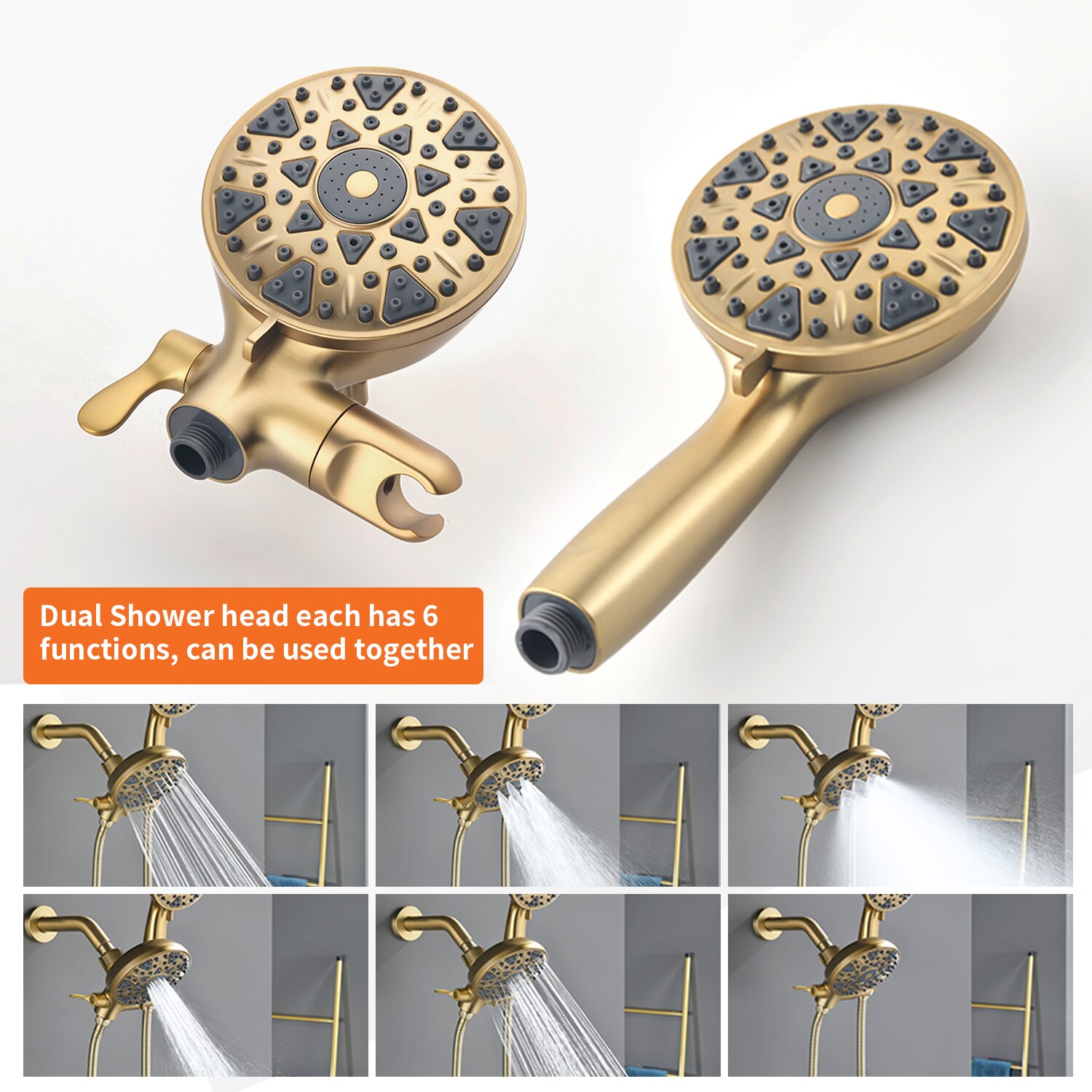 Llave Mezcladora de Bañera y Ducha Redonda de 4.72 Pulgadas en Oro Cepillado con Dos Manijas WELLFOR.