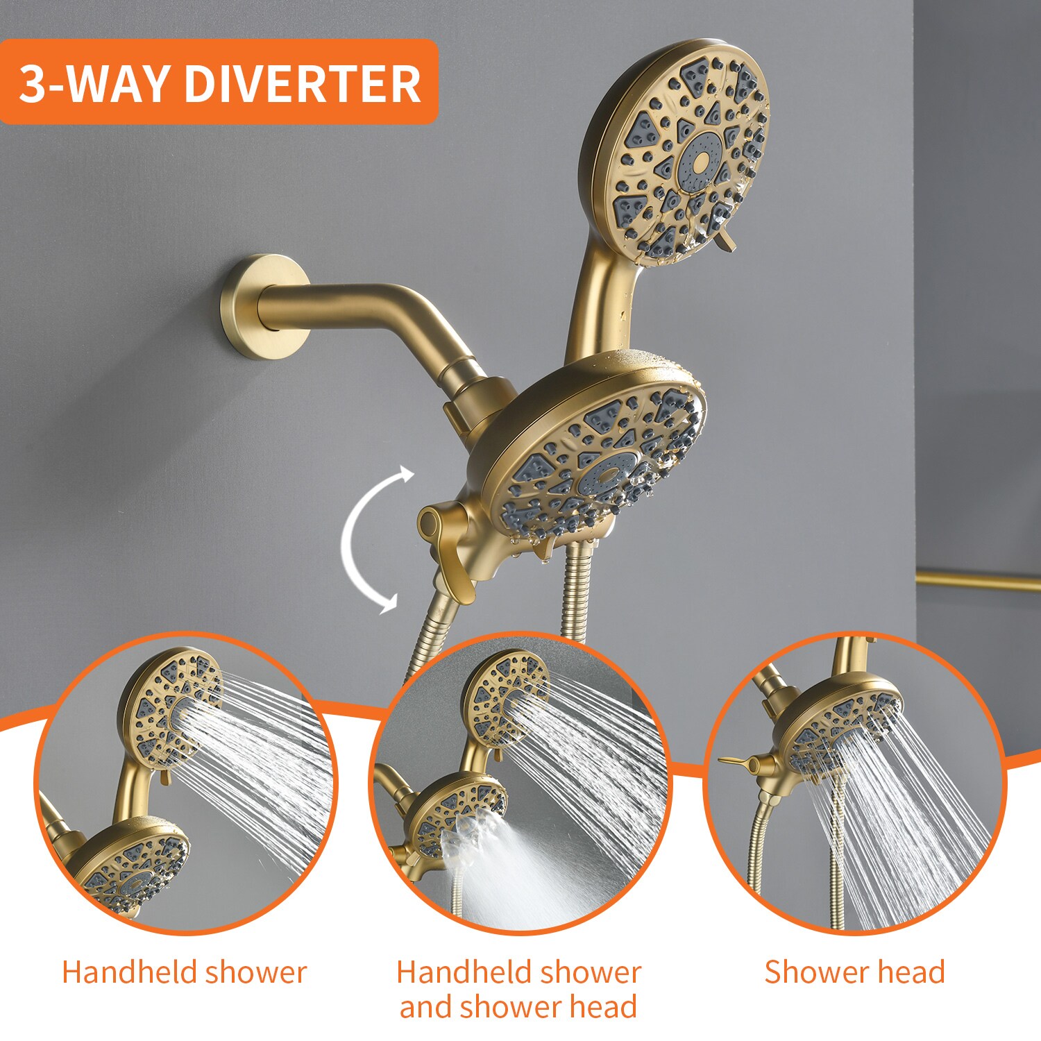 Llave Mezcladora de Bañera y Ducha Redonda de 4.72 Pulgadas en Oro Cepillado con Dos Manijas WELLFOR.